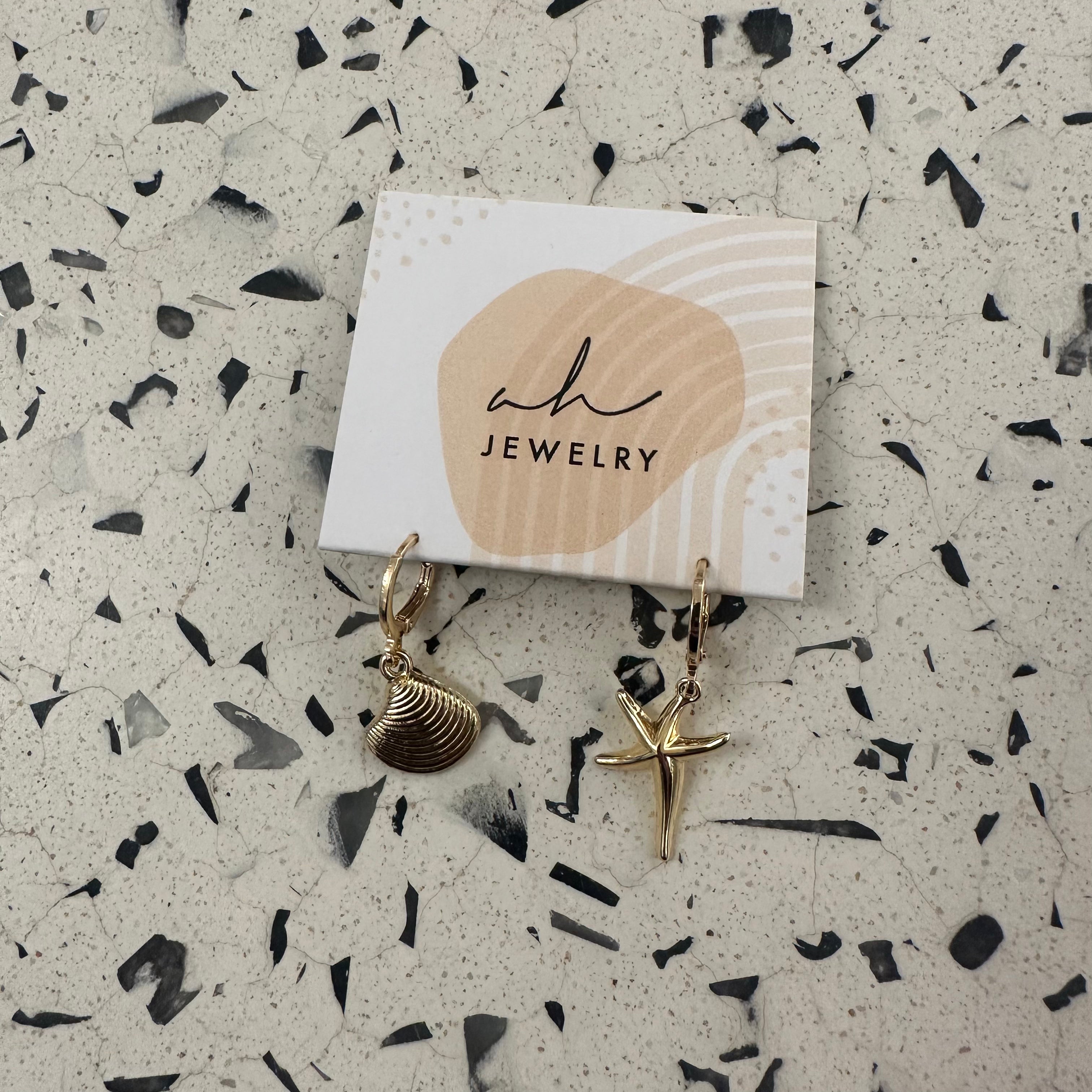 Seaside Gold Earrings for Women - 14K Gold Plated Dainty Shell Jewelry by AH Designs | Perfect for Beach Vacations, Summer Outfits & Gift Giving