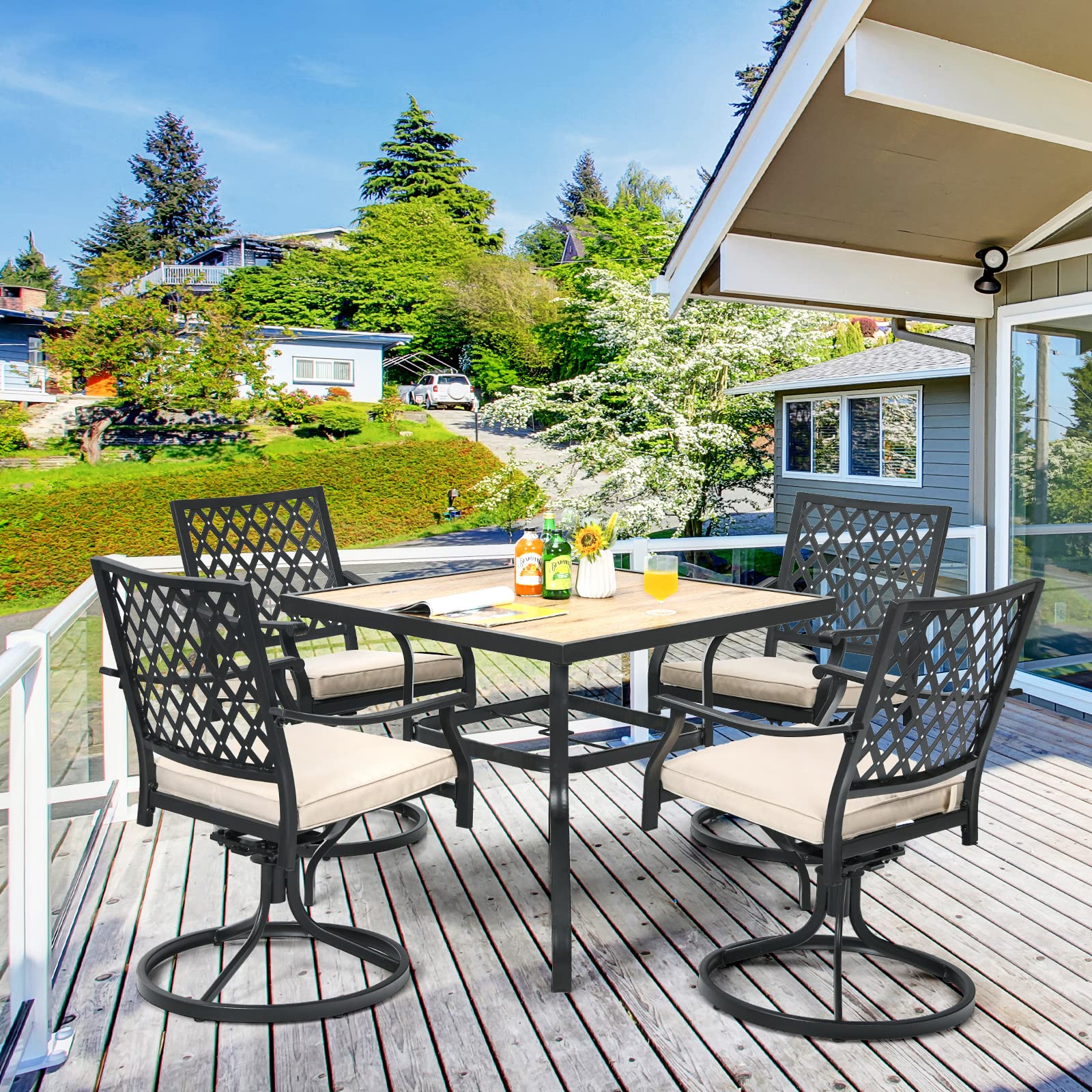 Giantex Outdoor Square Bistro Table - Rustproof Steel Frame Patio Dining Table for Yard, Porch & Deck - Easy Assembly Garden Furniture for BBQ, Picnic & Outdoor Entertaining