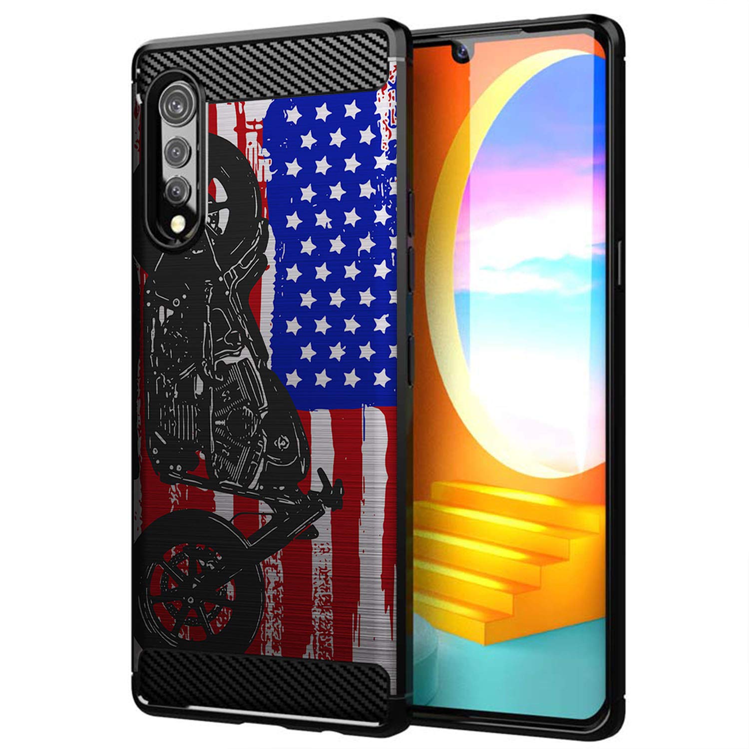 Shockproof TPU Case for LG Velvet & LG Velvet 5G - Slim Black Flexible Protective Phone Cover with Motorcycle Flag Design | Perfect for Outdoor Activities, Travel & Daily Use