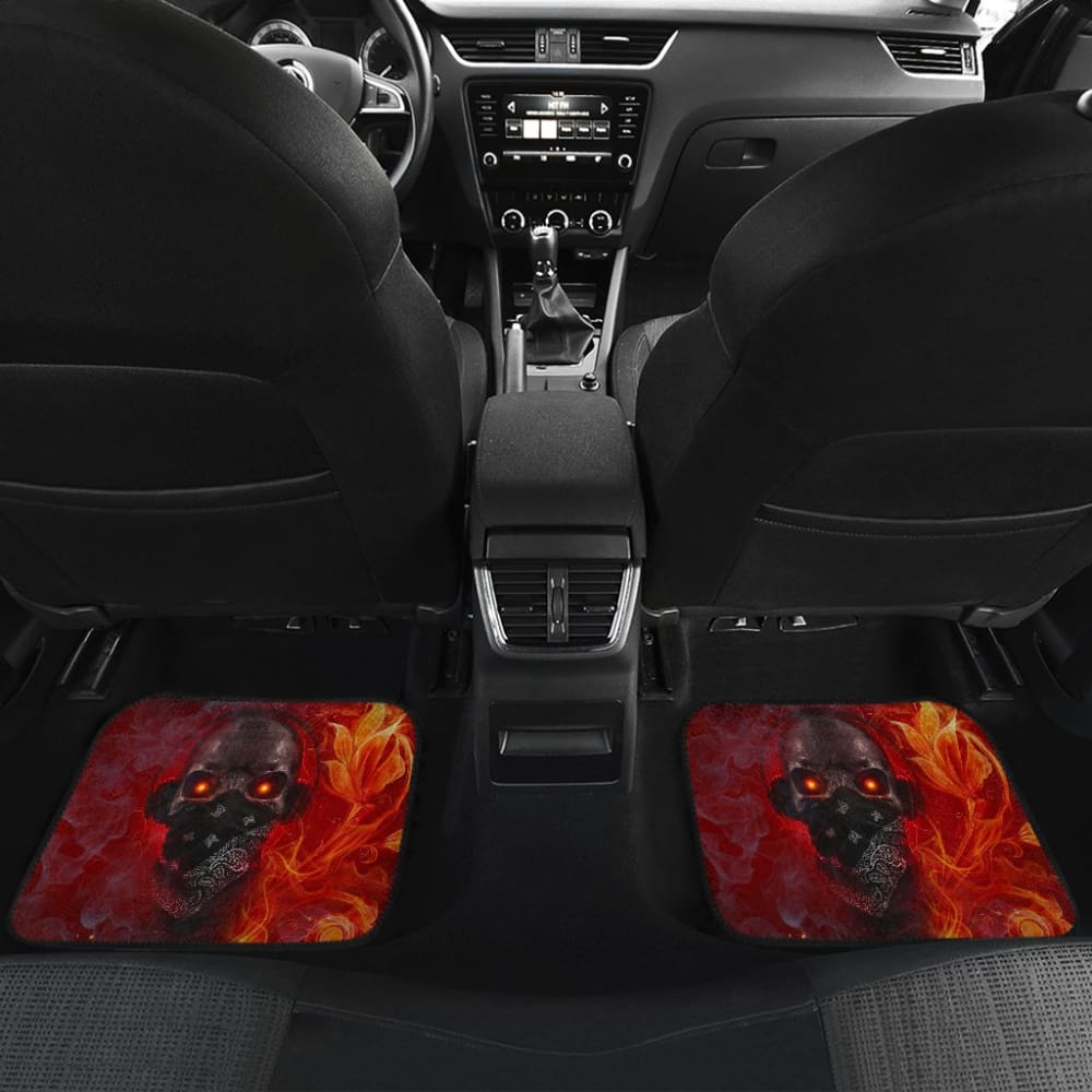 Gothic Skull Car Floor Mats with Red Fire Music Headphones - Heavy Duty All-Weather Protection for Cars, Trucks & SUVs - Perfect for Rock Music Lovers & Gothic Style Enthusiasts