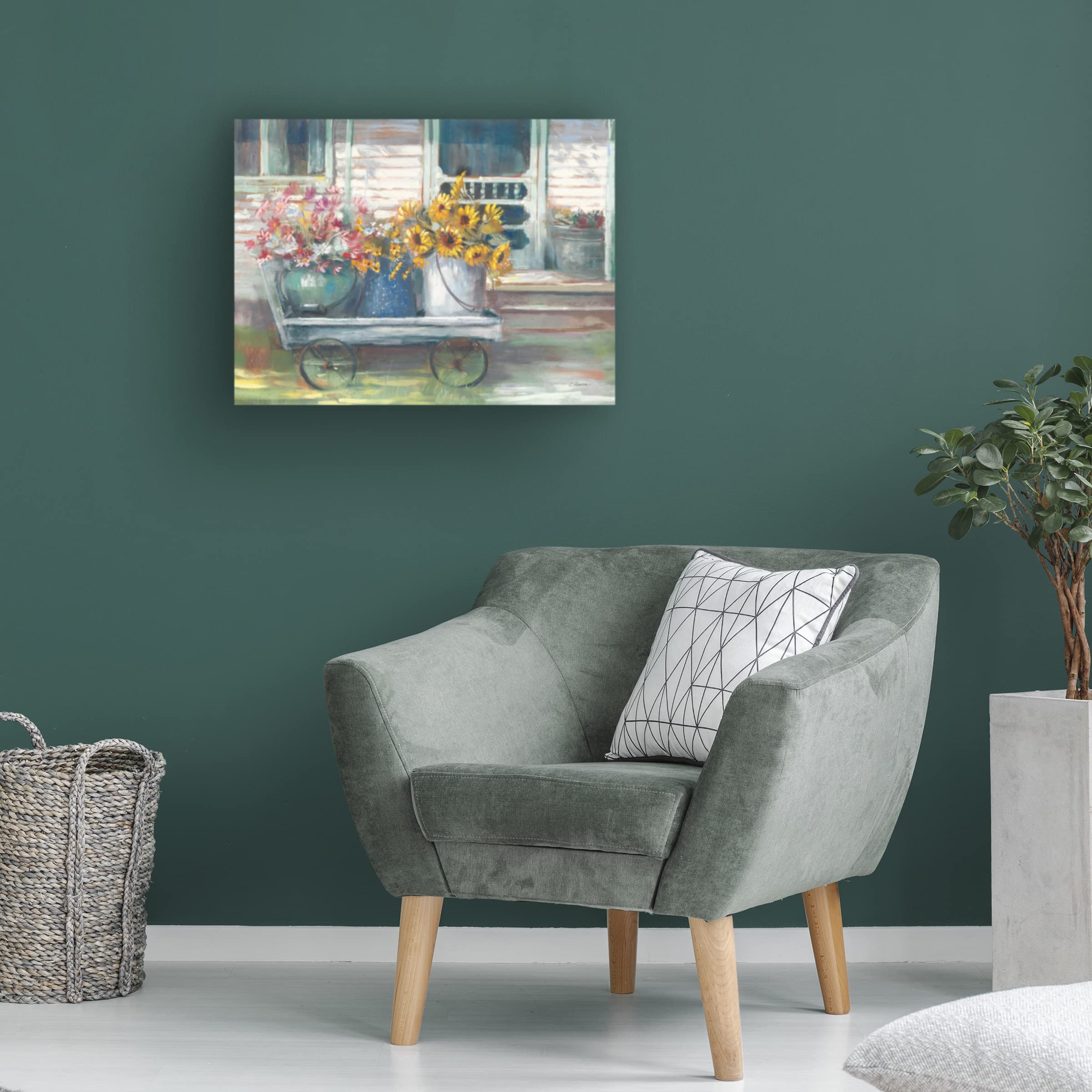 Trademark Fine Art 'Garden Wagon Bright' Canvas Wall Art by Carol Rowan - Vibrant Floral Painting for Living Room, Bedroom & Office Decor