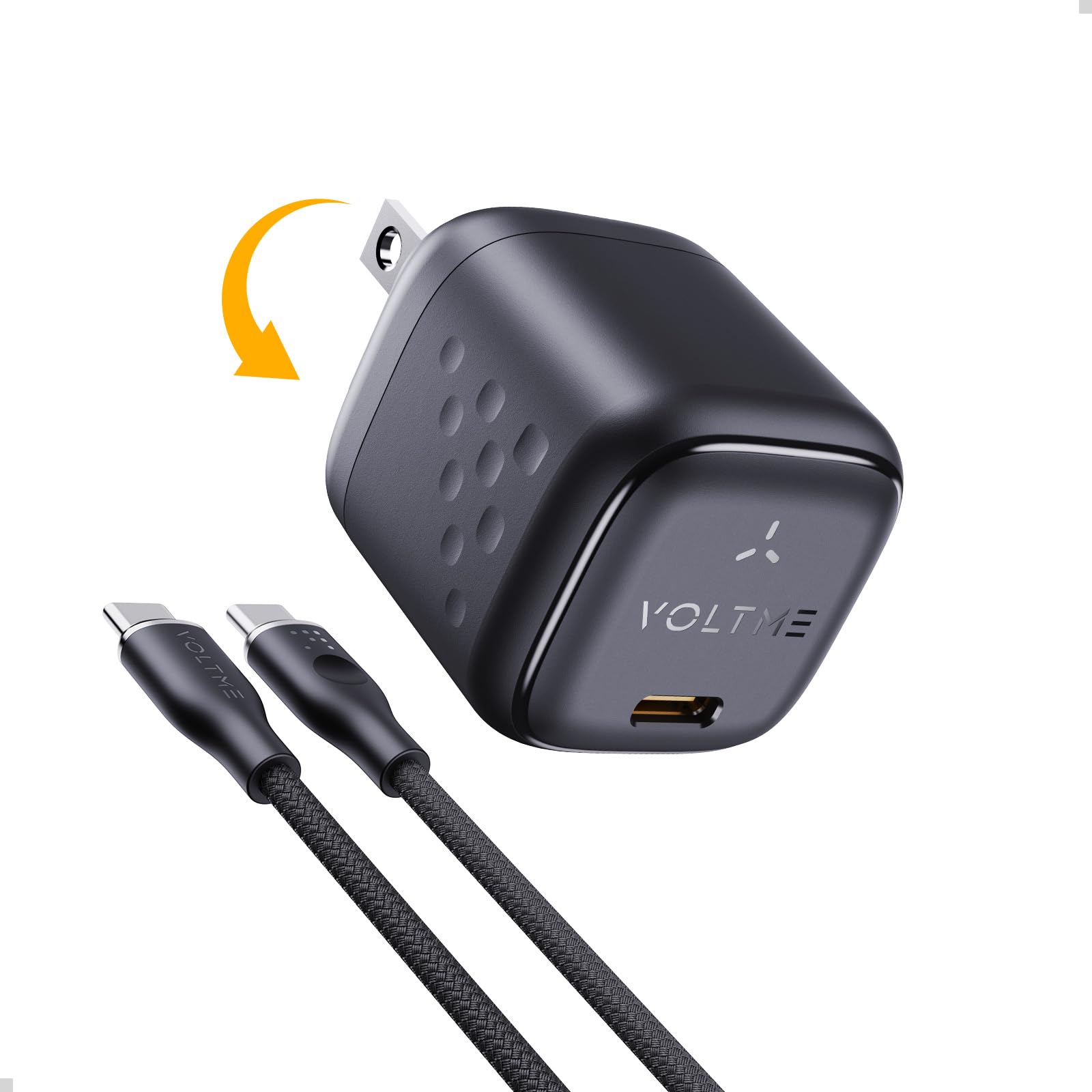 VOLTME 30W GaN III Fast Charger with 3.3FT USB C Cable - Compact Foldable USB C Wall Charger Block for iPhone 16/15/14/13 Pro Max, Samsung Galaxy S23/S22, iPad Pro/Mini, Pixel 8/7 - Perfect for Travel, Office & Home Charging (Black)