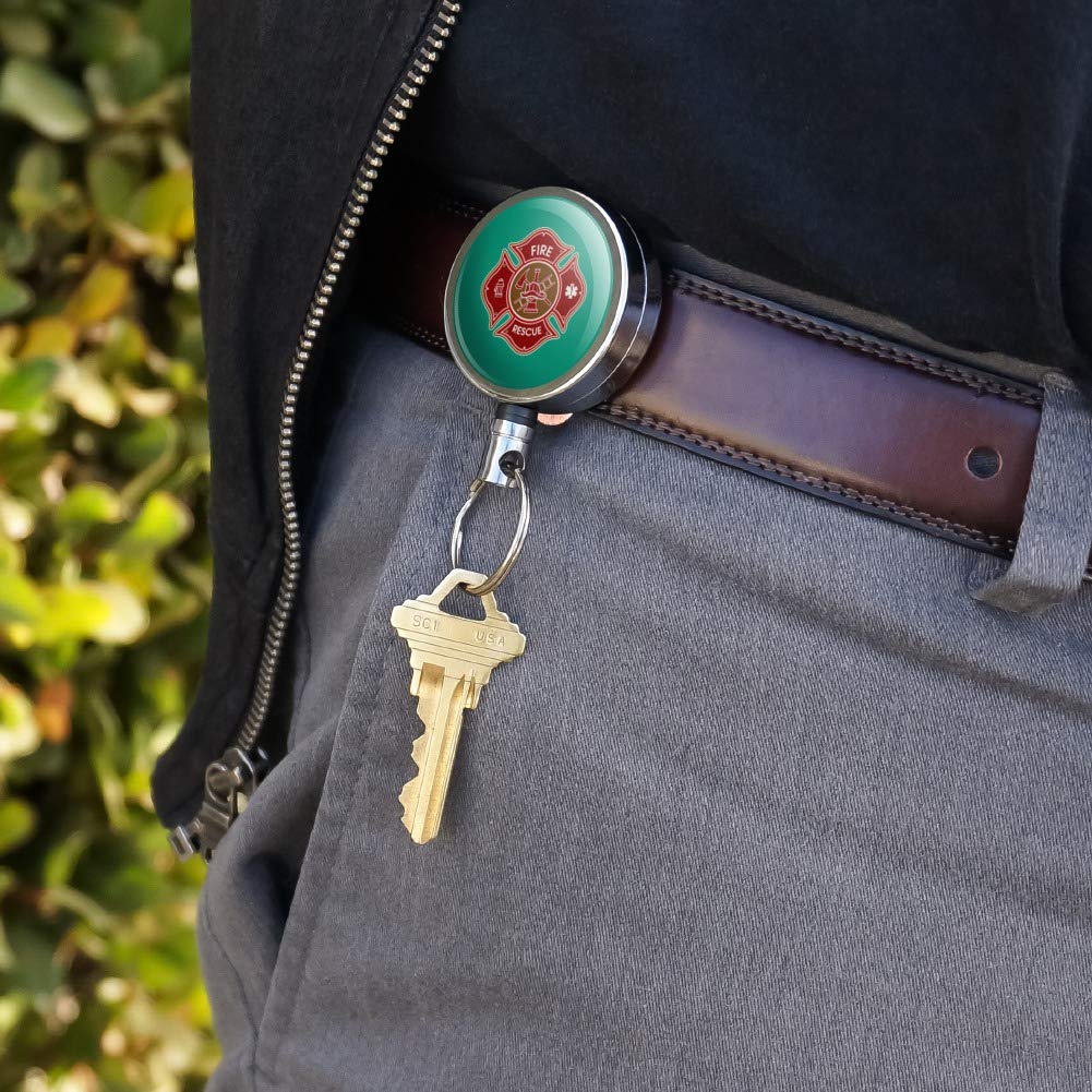 Firefighter Retractable Badge Reel - Heavy Duty Metal Maltese Cross ID Holder with Belt Clip for Fire Rescue & Emergency Services | Perfect for First Responders, EMTs, and Security Professionals