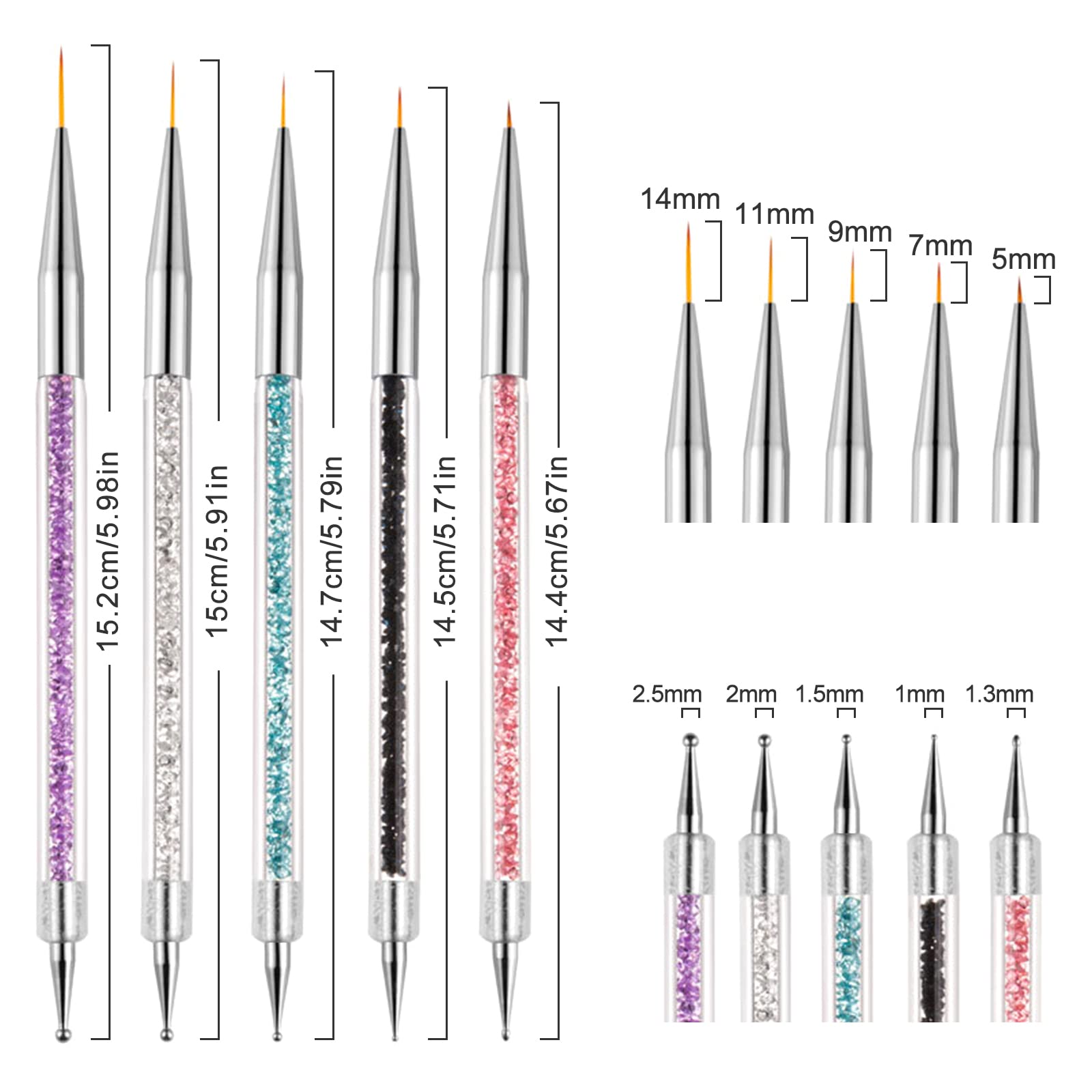**Sularpek 5-Piece Double Ended Nail Art Brush Set – Nail Liner Brush, Dotting Tools & Pull Line Pen for DIY Nail Designs – Perfect for Salon, Home Manicure & Nail Art Enthusiasts**