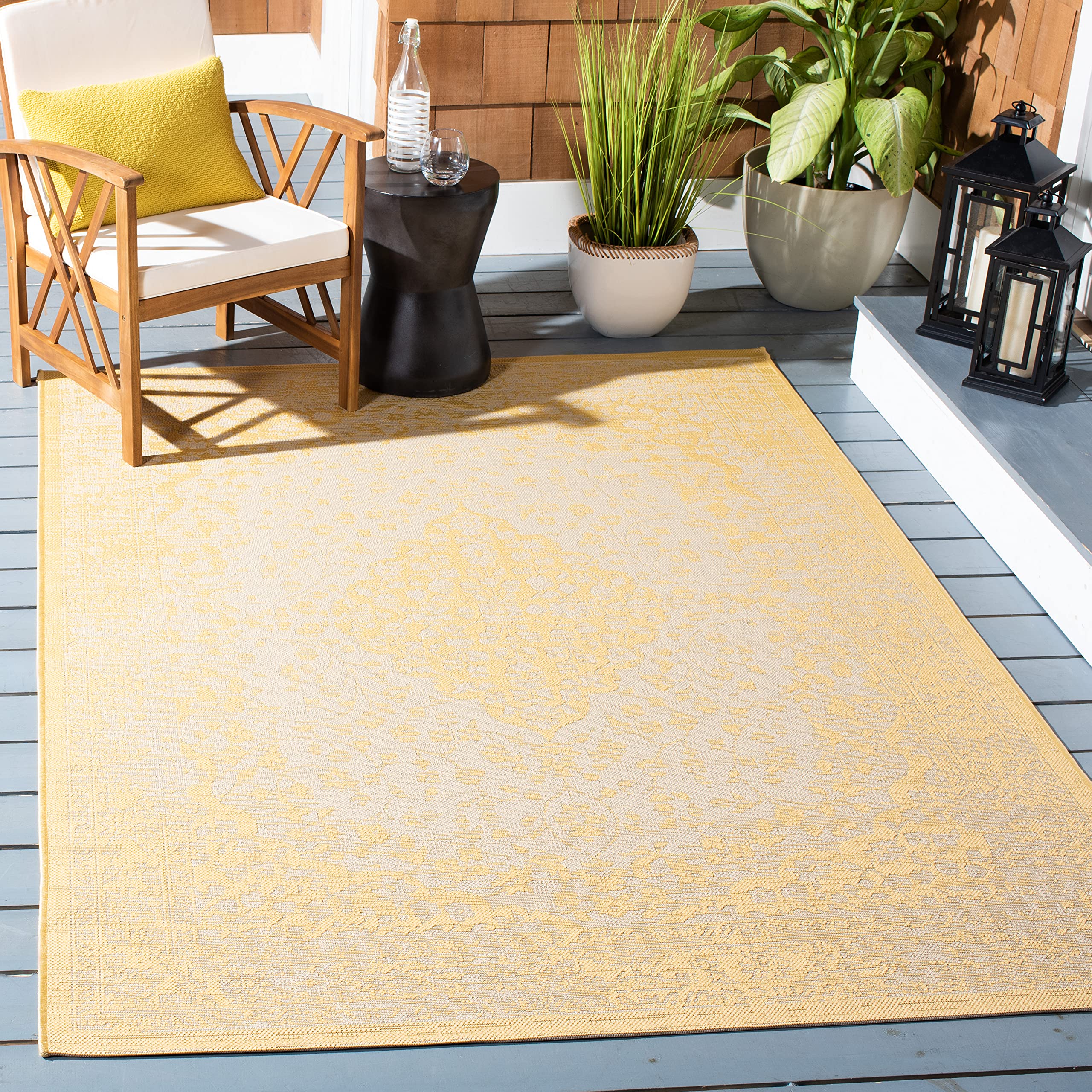 SAFAVIEH Courtyard Collection 8' x 10' Beige/Gold Indoor Outdoor Waterproof Area Rug - Easy to Clean, Perfect for Patio, Backyard, Mudroom & High-Traffic Areas