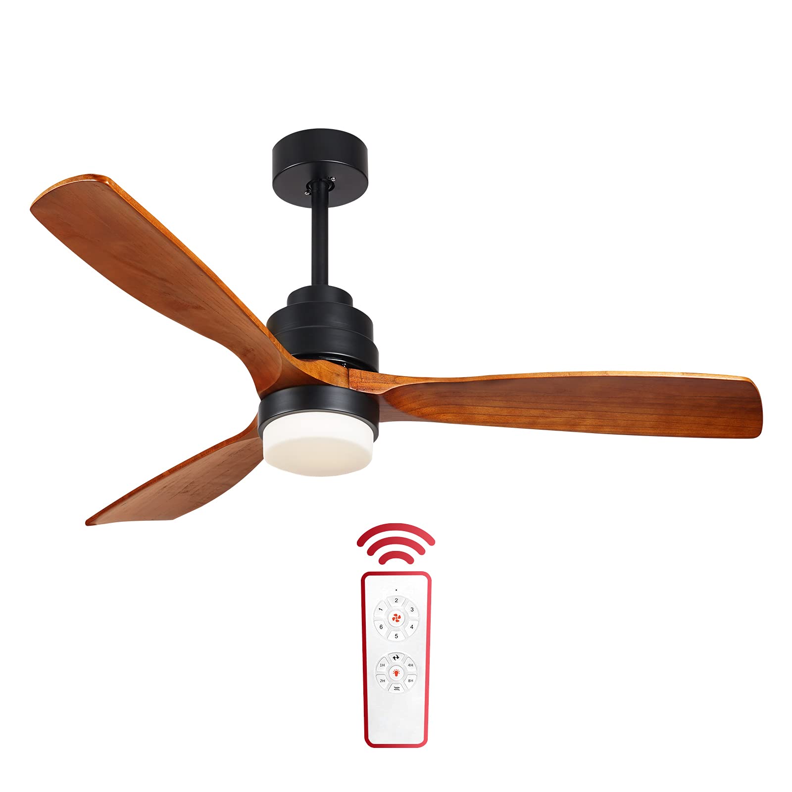 52 Inch Outdoor Wood Ceiling Fan with Lights & Remote Control - 3 Solid Wood Blades, Quiet Reversible DC Motor, Low Profile Design - Perfect for Living Room, Bedroom, Kitchen, Patio & Covered Porch (Model F3601, Brown) - Create Comfortable Airflow for Year-Round Indoor/Outdoor Relaxation