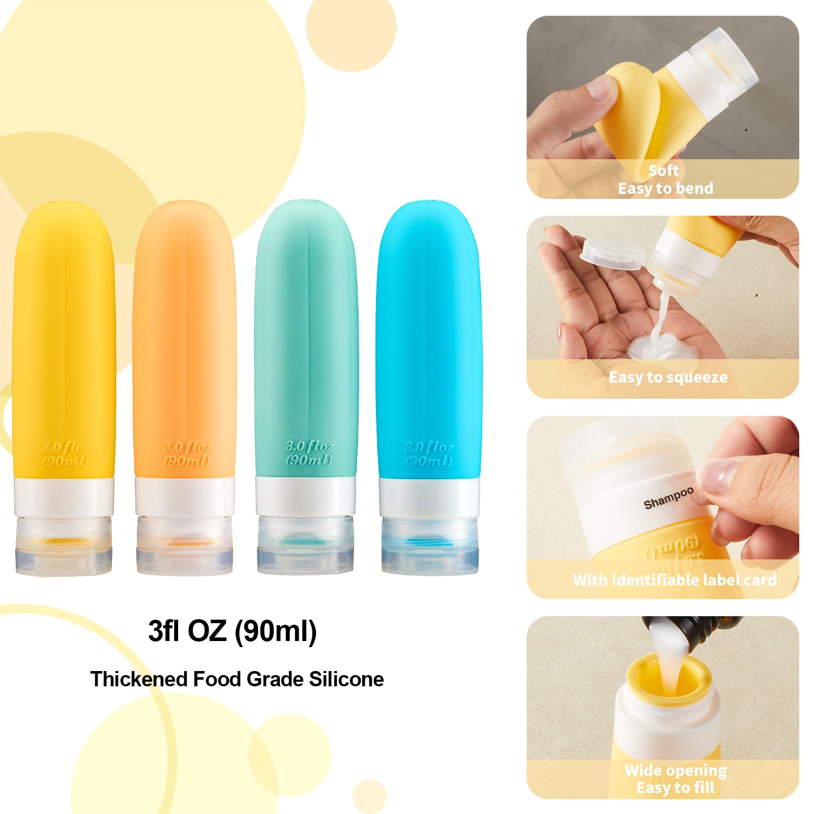 16 Pack 3oz TSA Approved Leakproof Travel Bottles - Refillable Silicone Toiletry Containers for Shampoo, Conditioner & Lotion - Perfect for Air Travel, Camping & Gym Essentials