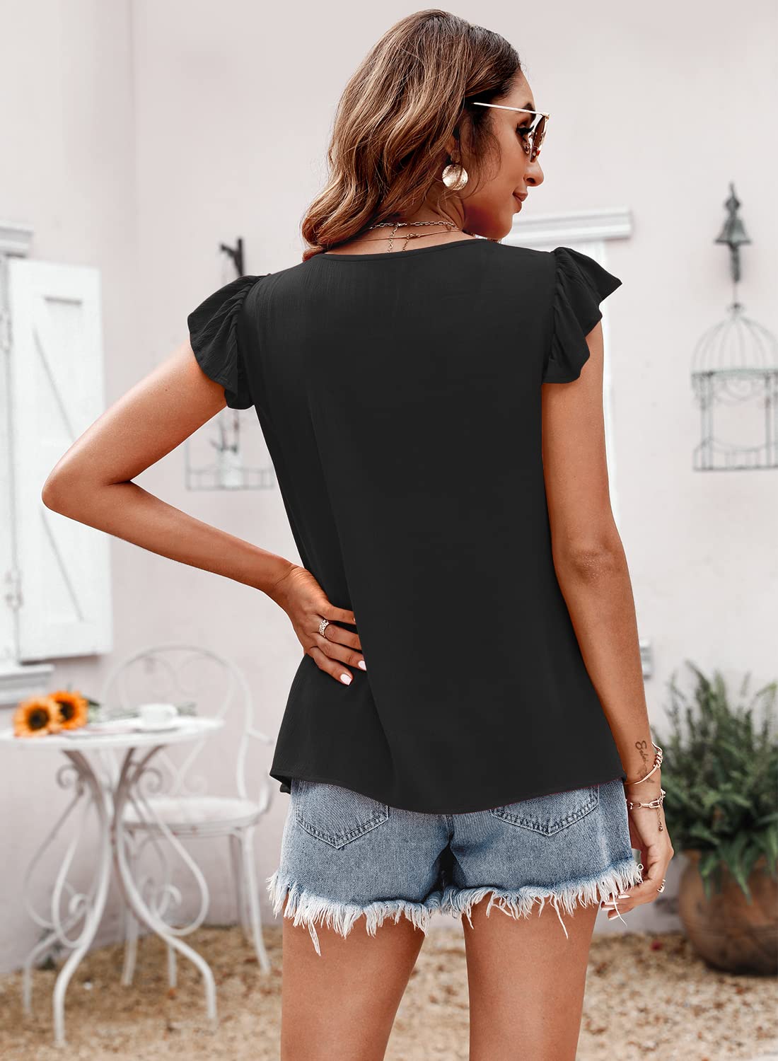 DOROSE Women's Square Neck Embroidered Boho Blouse - Flowy Babydoll Top with Ruffle Sleeves - Perfect for Summer Outfits, Beach Vacations & Boho Fashion Styles