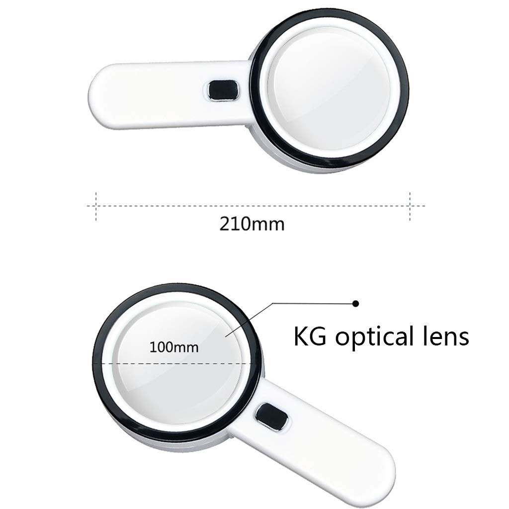 30X Handheld Reading Magnifier with 12 LED Lights & K9 Optical Lens - Illuminated Magnifying Glass with ABS Handle (Includes 2 AA Batteries) - Perfect for Reading Small Print, Jewelry Appraisal, Coin Collecting & Craft Work