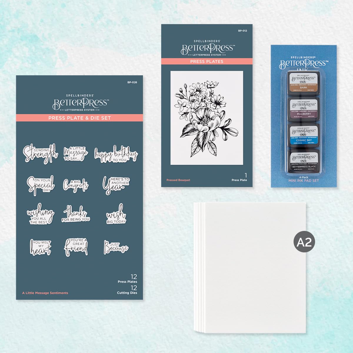Spellbinders BetterPress Letterpress Essentials Kit - Premium Plates, Inks & Cardstock Panels for DIY Card Making & Scrapbooking | Perfect for Wedding Invitations, Greeting Cards & Craft Projects