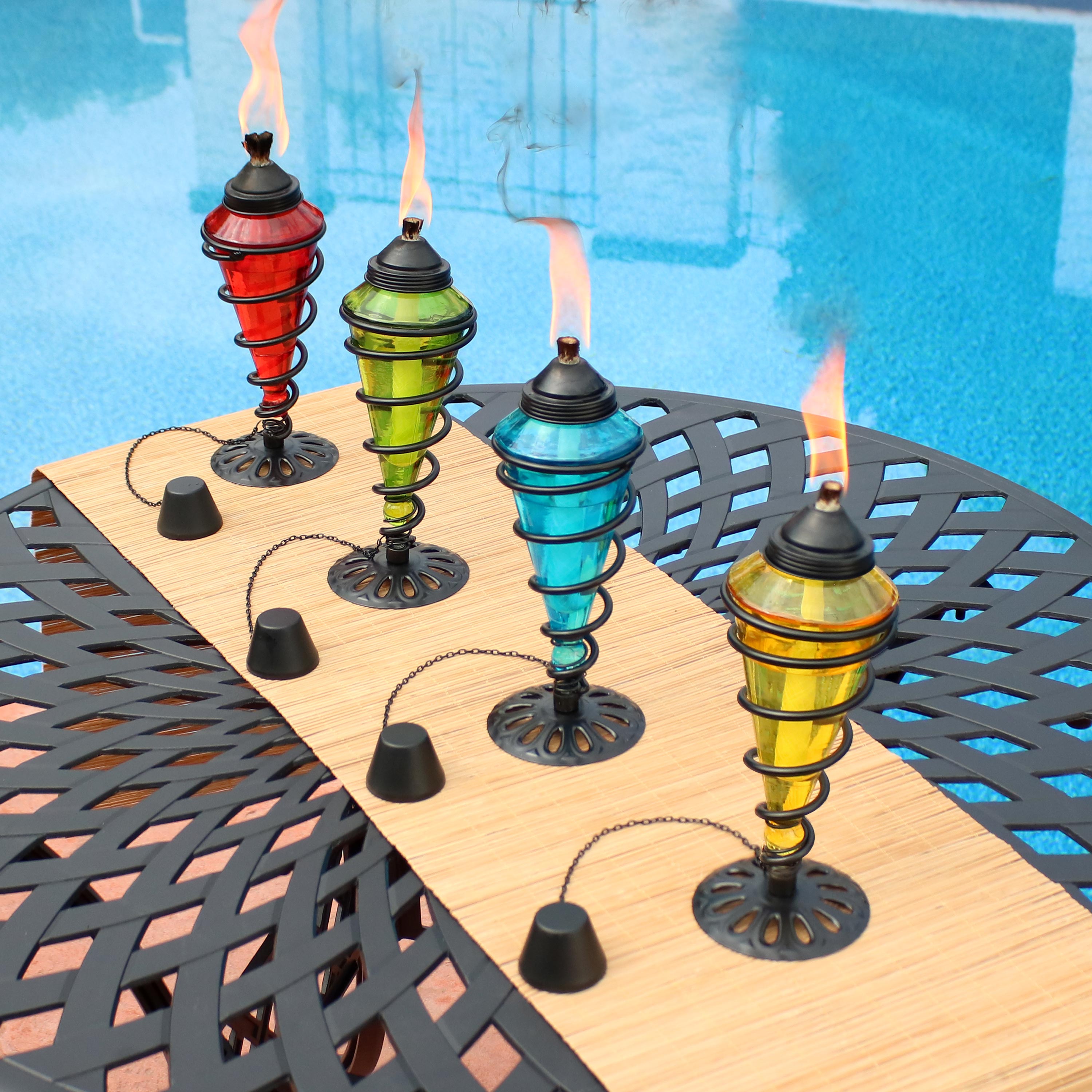 Sunnydaze Swirling Metal & Glass Outdoor Tabletop Torches - Decorative Patio Lighting for Garden, Poolside, and Backyard Ambiance