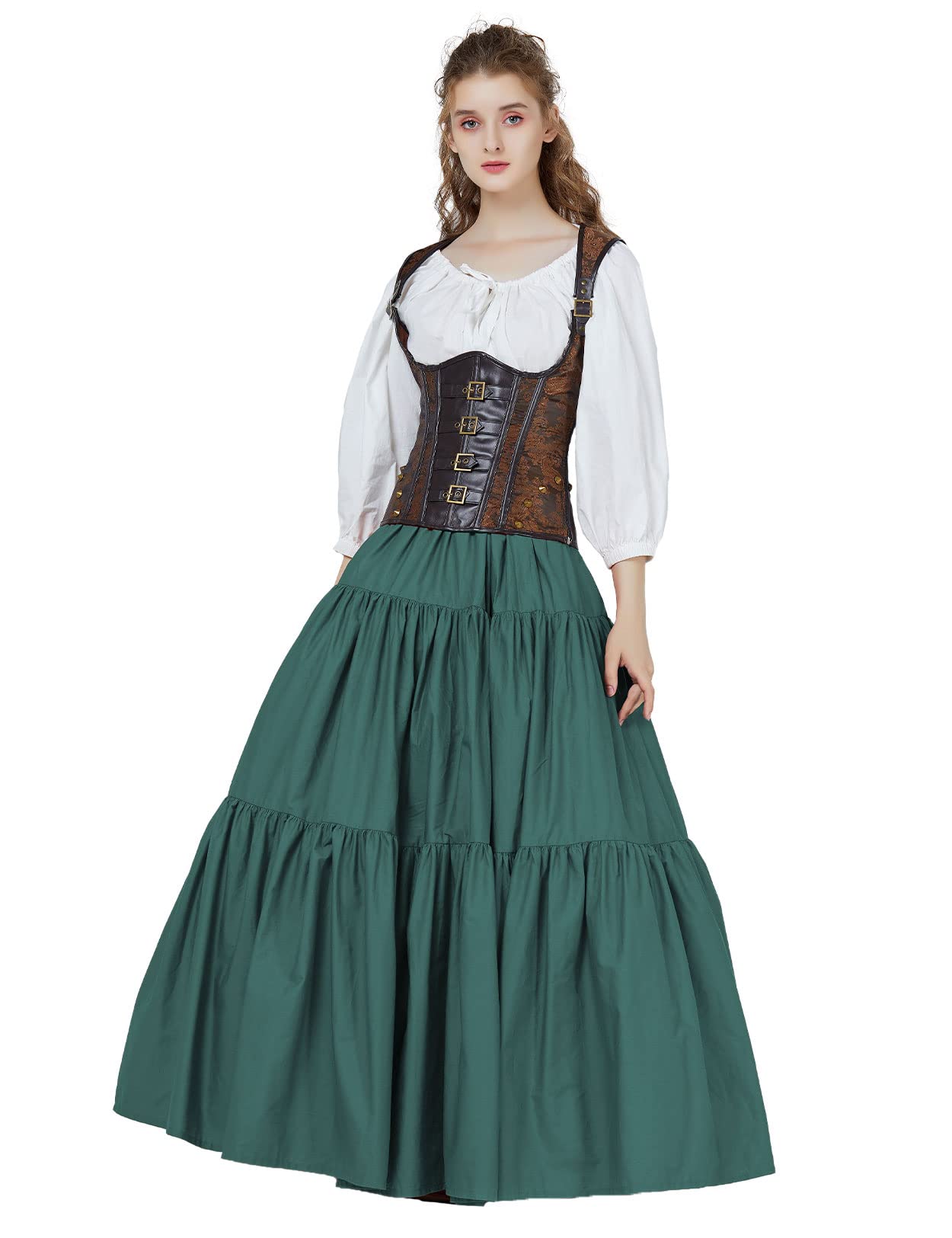 BEAUTELICATE Women's 100% Cotton Victorian Maxi Skirt - Medieval Renaissance Boho Gypsy Long Skirt for Women | Perfect for Renaissance Fairs, Cosplay & Boho Fashion