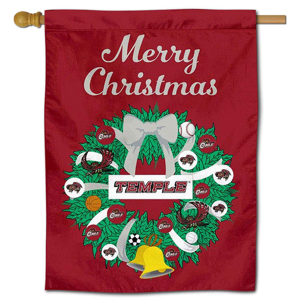 Temple Owls Happy Holidays Christmas Banner Flag - Perfect for College Football Tailgates, Home Decor & Holiday Parties