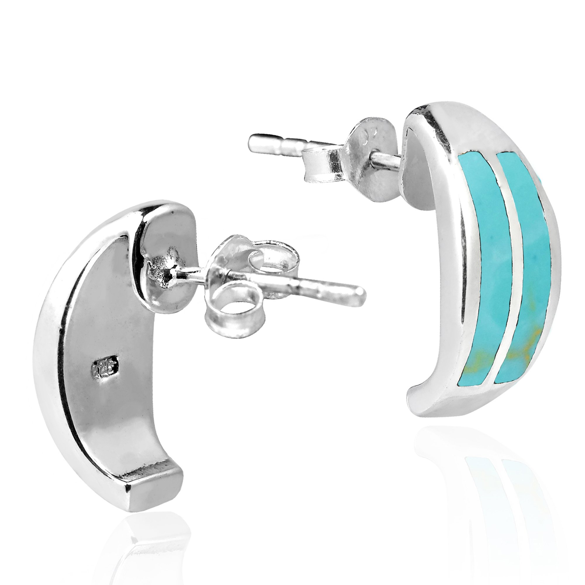 AeraVida .925 Sterling Silver Post Earrings with Simulated Green Turquoise Inlay | Elegant Green Turquoise Jewelry for Women | Hypoallergenic Silver Earrings | Perfect for Casual Wear, Office & Special Occasions