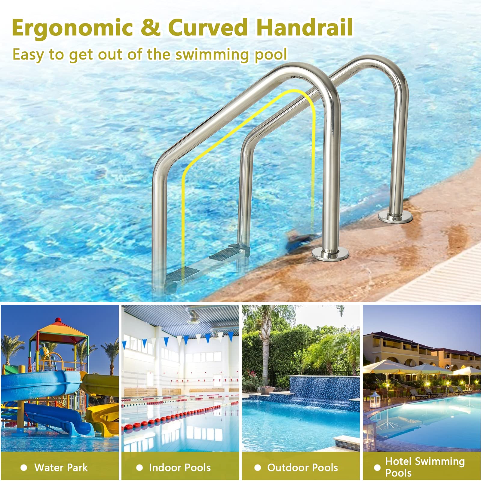 Goplus 3-Step Stainless Steel Swimming Pool Ladder for In-Ground Pools | Heavy Duty Non-Slip Design | Easy Assembly | Indoor & Outdoor Use | Perfect for Backyard, Community, and Resort Pools