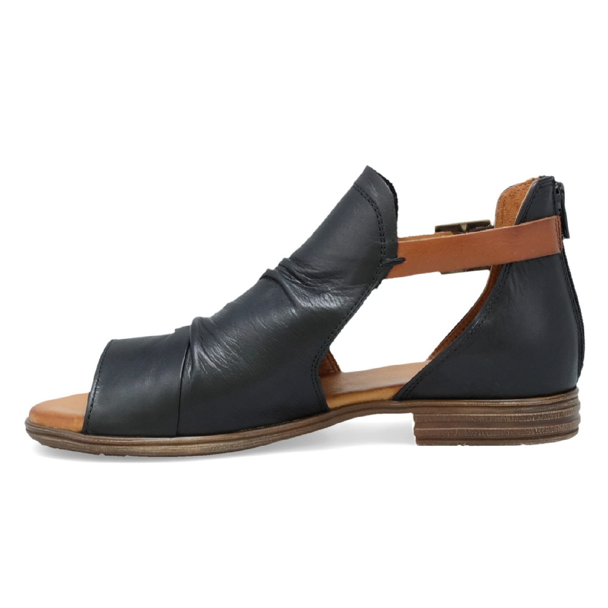 Miz Mooz Dipper Women's Leather Sandals - Peep Toe Buckle Strap Open Side Sandals for Summer, Beach & Casual Outings