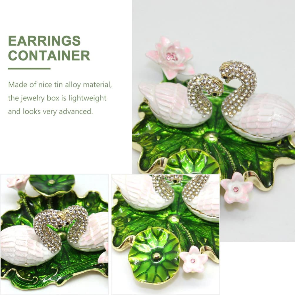 Beavorty Crystal Swan Trinket Box - Hand-Painted Hinged Jewelry Box with Lotus Leaf Dish, Collectible Ring & Earrings Holder for Women, Girls Birthday Gift | Perfect for Home Decor, Dresser Organizer & Gift Giving