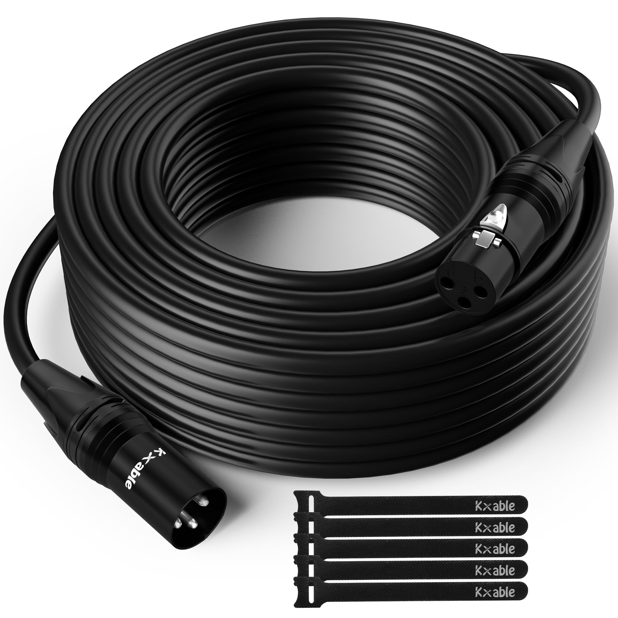 200ft XLR Microphone Cable - 3-Pin Shielded Balanced Male to Female Mic Cord with Zinc Alloy Shells & OFC - Heavy-Duty Patch Cable for Amplifiers, Speakers, Mixers - Includes 5 Cable Ties - Perfect for Live Performances, Studio Recording & Professional Audio Setups