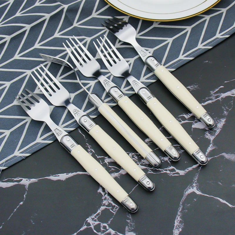 Premium Ivory Laguiole Flatware Cutlery Set - 12-Piece Stainless Steel Knife Fork Spoon Set for Fine Dining, Wedding Gifts & Elegant Table Settings