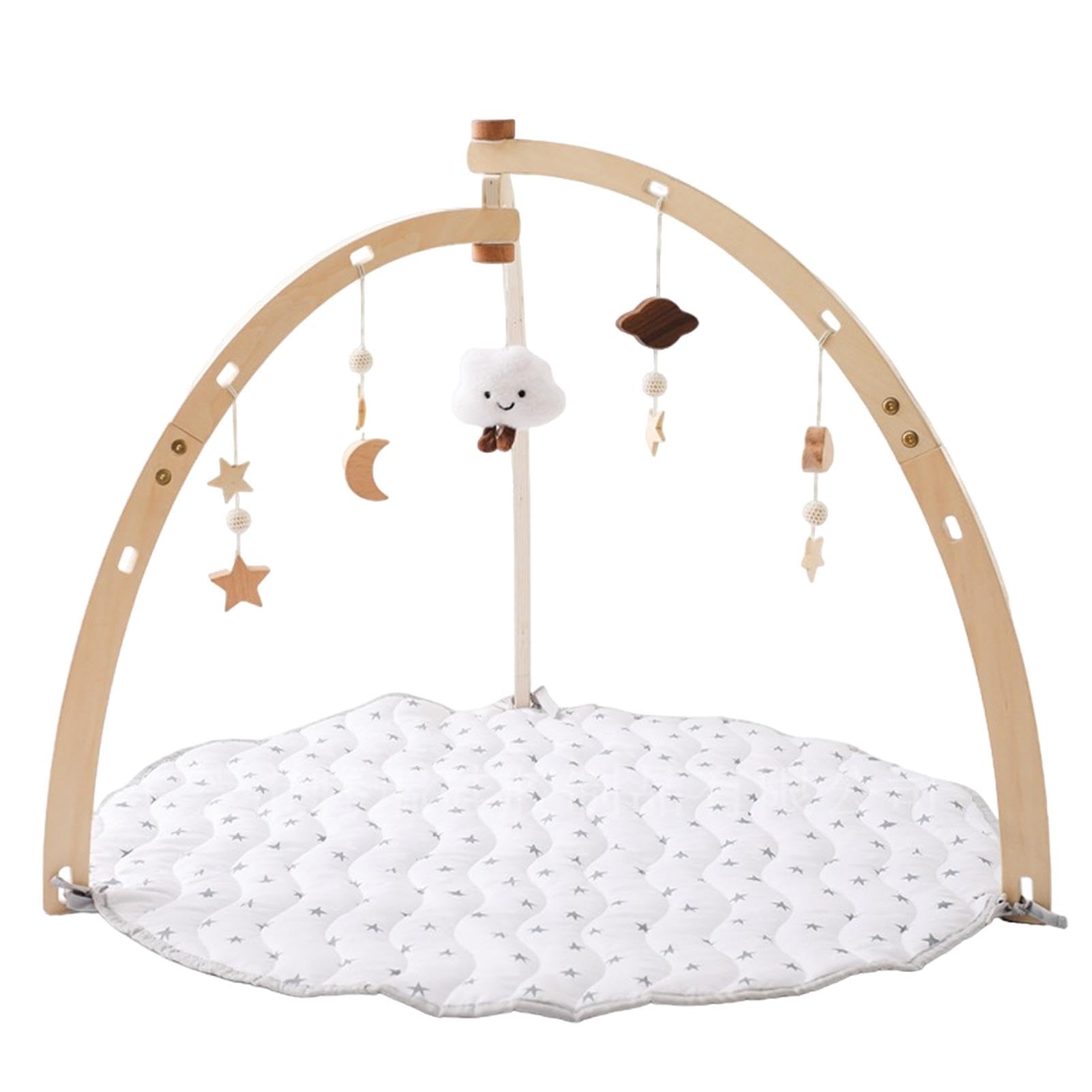 Wooden Baby Play Gym - Interactive Activity Center with Sensory Toys & Soft Mat for Infants & Toddlers | Montessori Learning, Tummy Time, Early Development Play Set