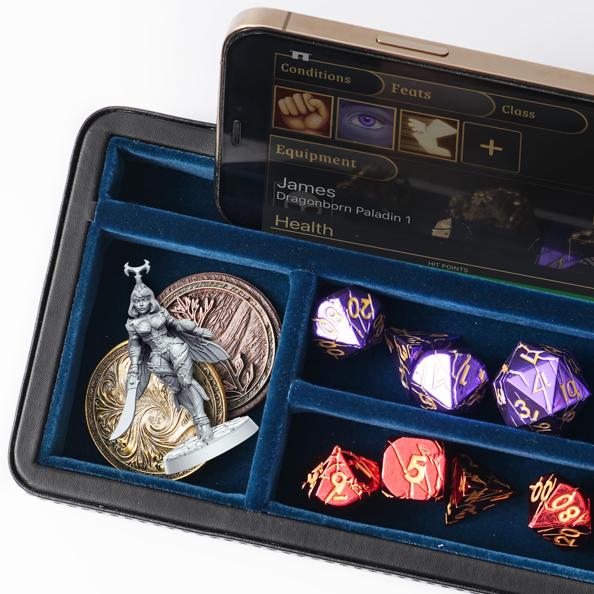 Premium Sanctum Dice Box for DND - Magnetic Lid Felt-Lined Storage Case with Dice Tray, Phone/Pen Slot - Perfect for D&D, RPG Games & Tabletop Miniatures - Organize Your Gaming Accessories in Style