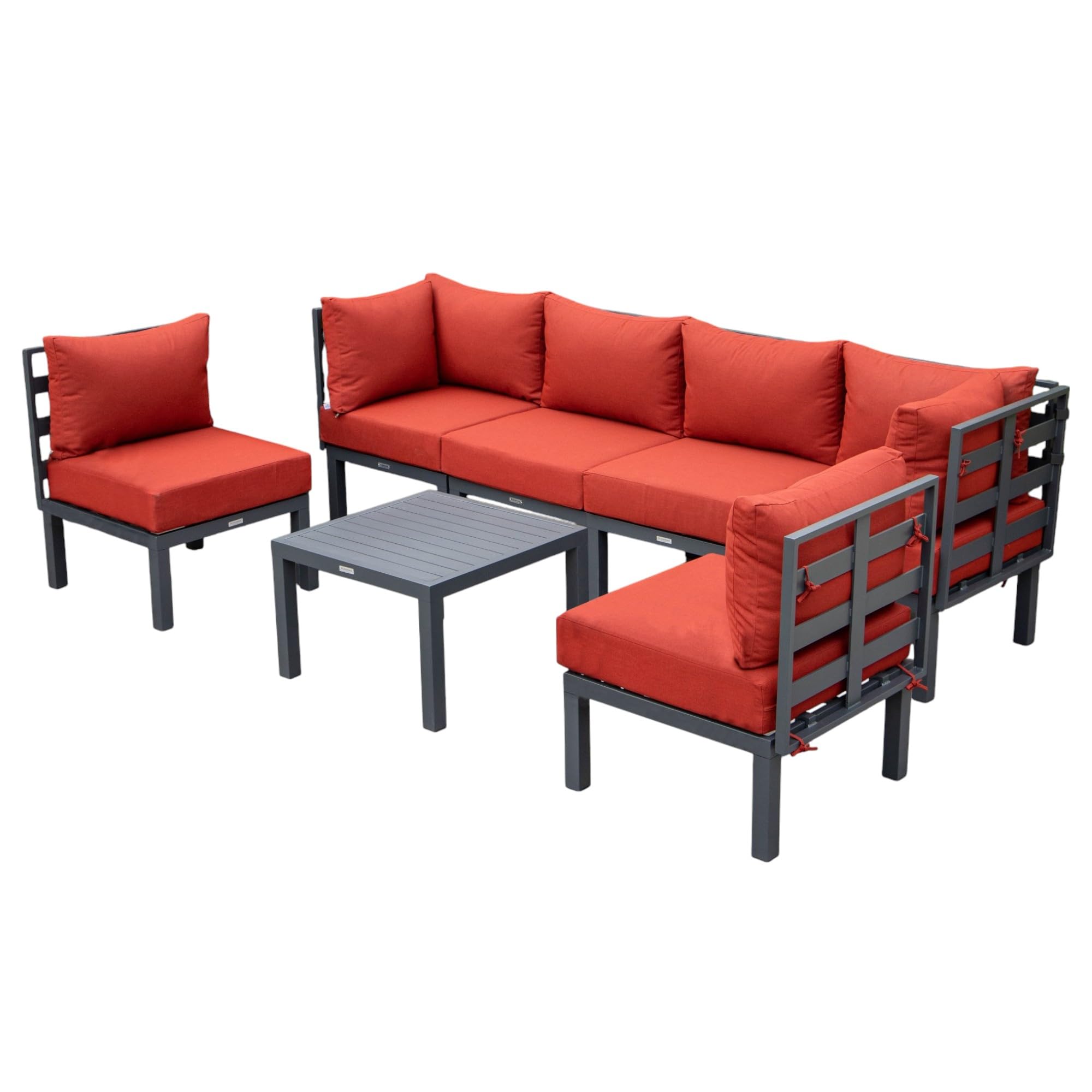 LeisureMod Chelsea 7-Piece Outdoor Patio Conversation Set - Aluminum Sectional Sofa with Weather-Resistant Cushions & Coffee Table (Red) - Perfect for Backyard, Garden, Poolside & Terrace Relaxation