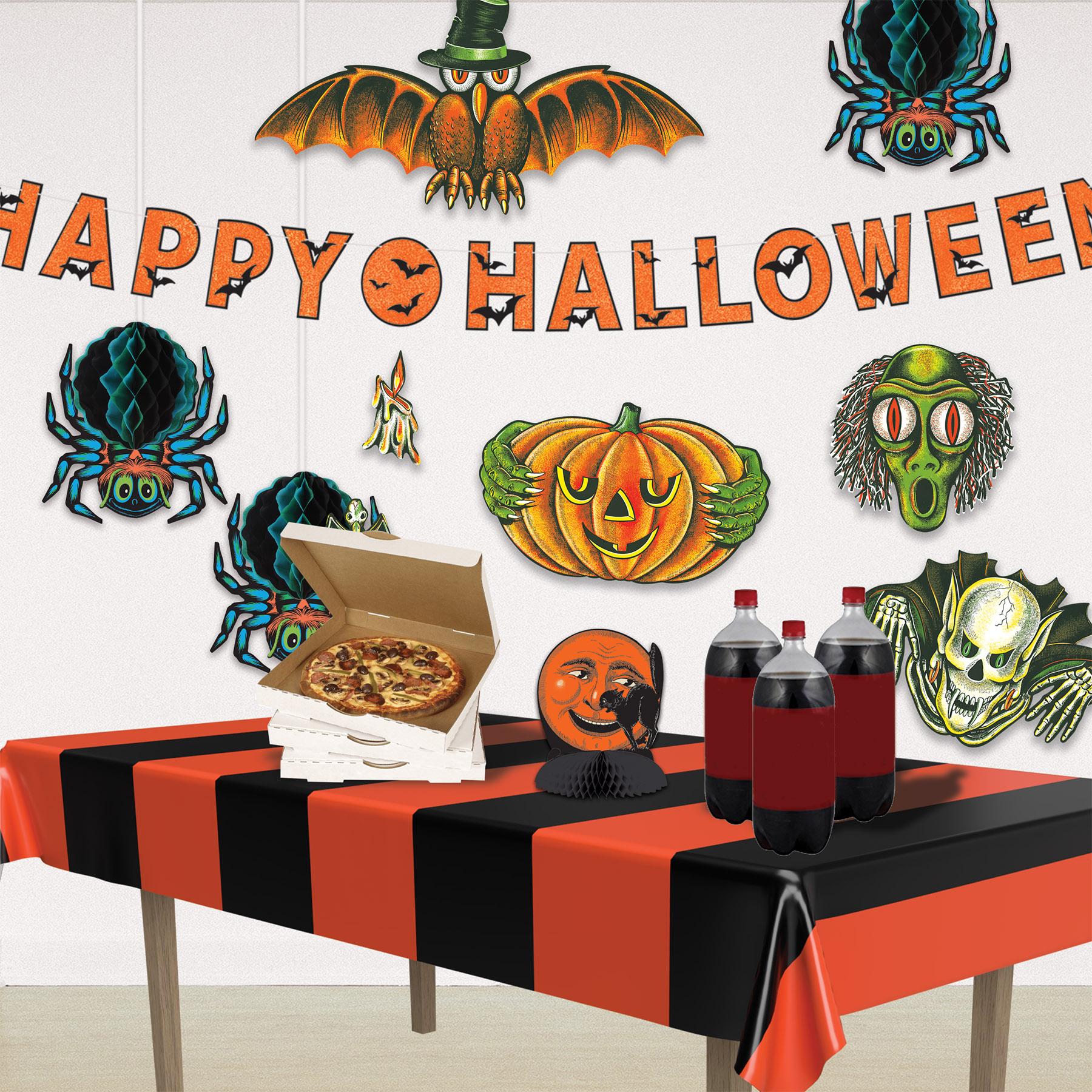 12 Pack Beistle Halloween Orange and Black Striped Table Covers - Perfect for Halloween Party Decorations, Spooky Dining, and Festive Home Decor