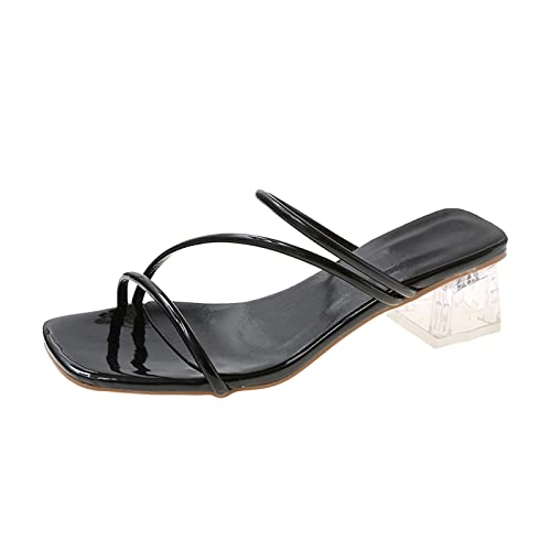 Women's Fashion Summer Cross Strap Leather High Heel Sandals - Comfortable Thick Heel Open Toe Dressy Sandals for Party, Wedding & Beach Vacation