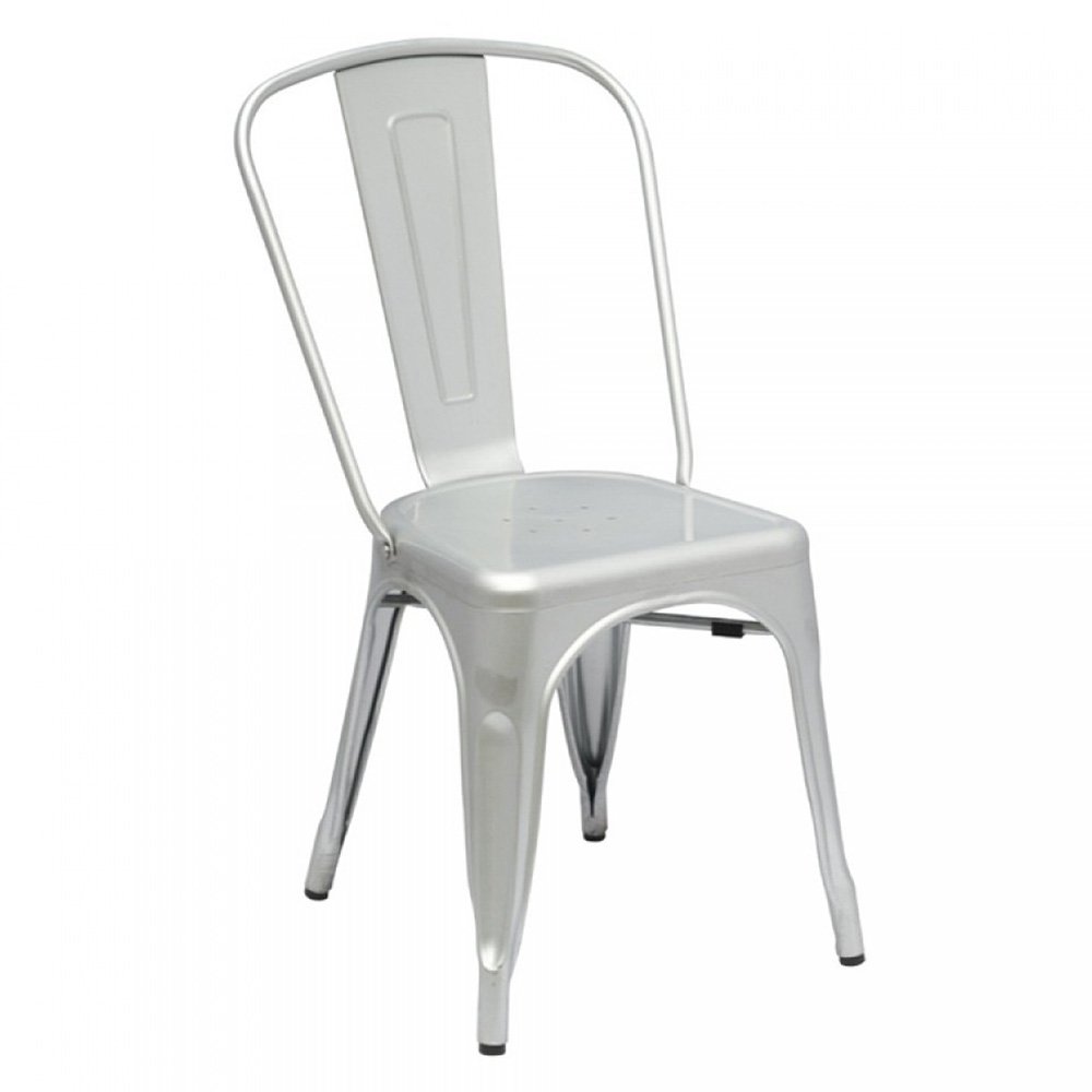 Set of 2 Modern Steel Stackable Tolix-Style Dining Chairs - Matte Silver Finish for Kitchen, Cafe, or Outdoor Use