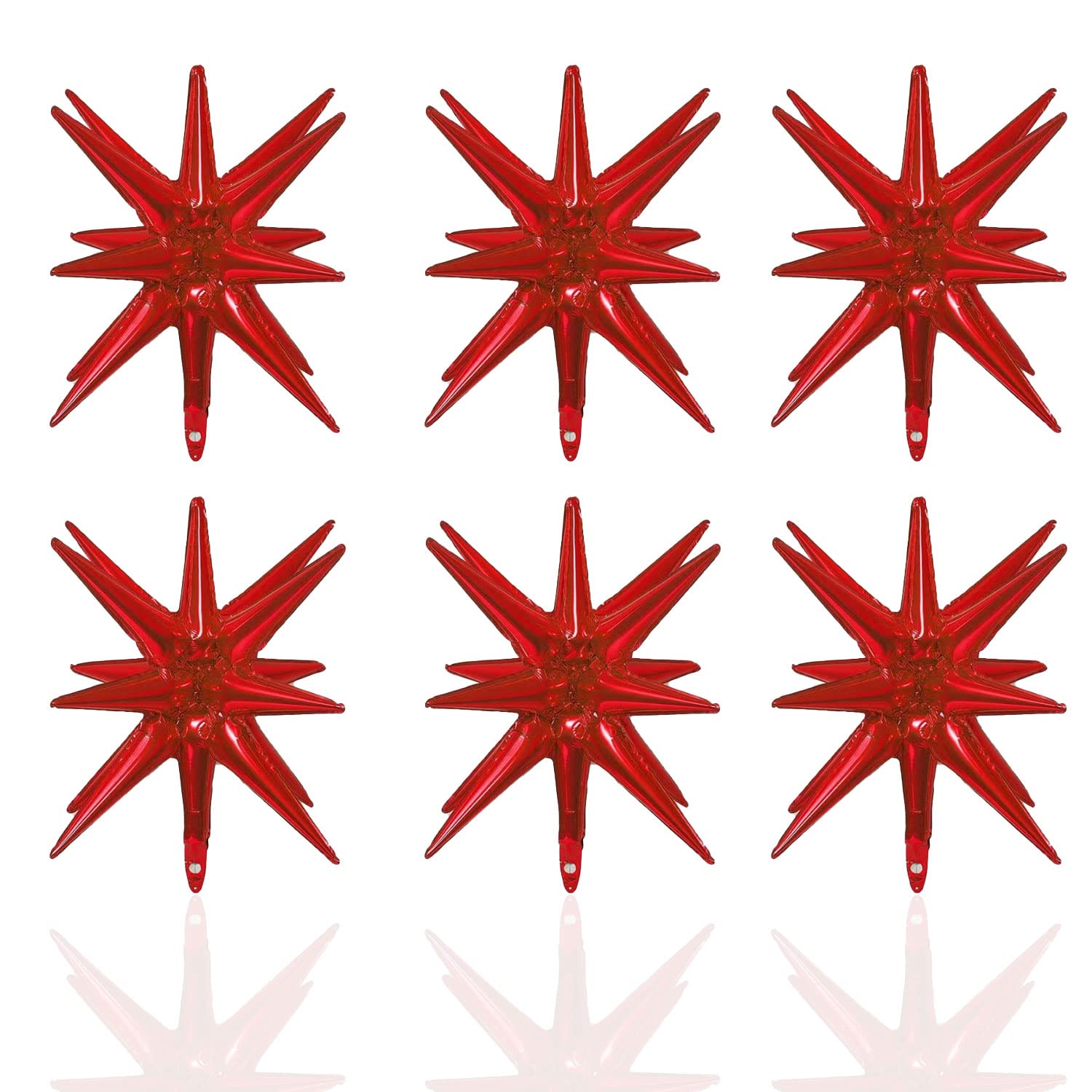 6 Pcs Red Star Foil Balloons - 14-Pointed 3D Mylar Balloons 22 Inch for Christmas, Birthday, Wedding & Anniversary Party Decorations (Red) - Perfect for Indoor & Outdoor Celebrations, Photo Backdrops and Festive Events