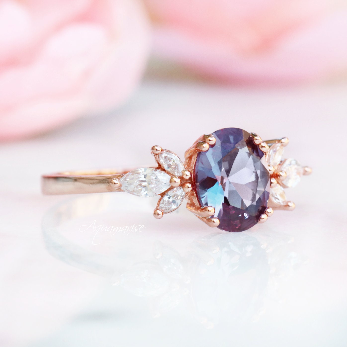 14K Rose Gold Vermeil Alexandrite Ring for Women | Elegant Eva Design | Perfect for Engagement, Anniversary & Gift Giving