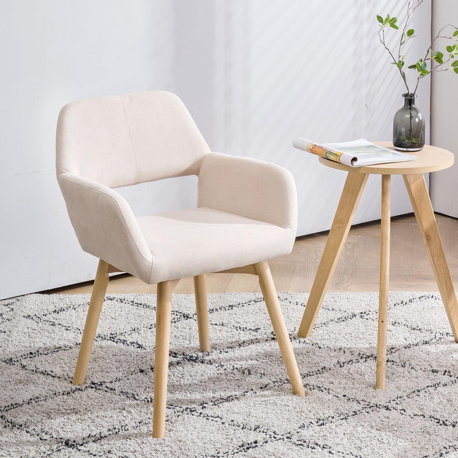 Mid Century Modern Dining Chairs Set of 6, 4 & 2 - Upholstered Accent Chairs for Kitchen, Dining Room, Living Room, Bedroom, Home Office & Waiting Room - Comfortable Arm Desk Chair Without Wheels (Beige, 6 Pack) - Perfect for Entertaining Guests, Family Dinners & Home Decor
