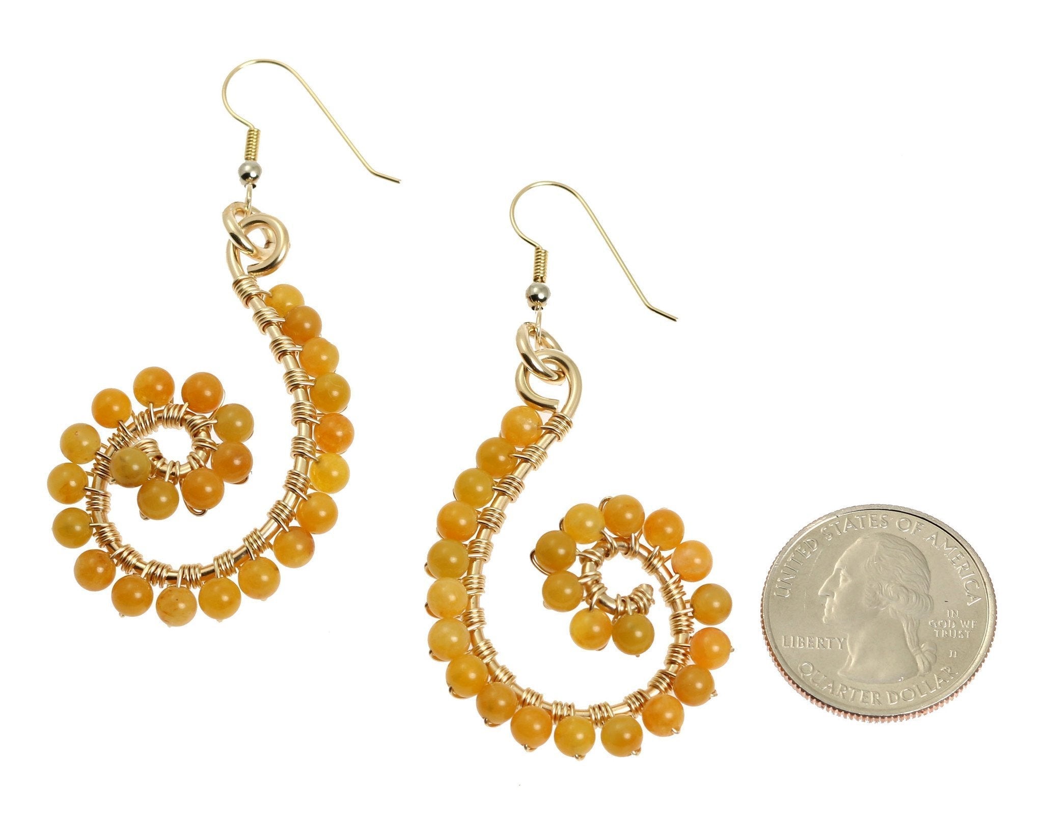 14K Gold Filled Yellow Jade Wire Wrapped Earrings for Women - Elegant Boho Dangle Jewelry for Parties, Weddings & Everyday Wear