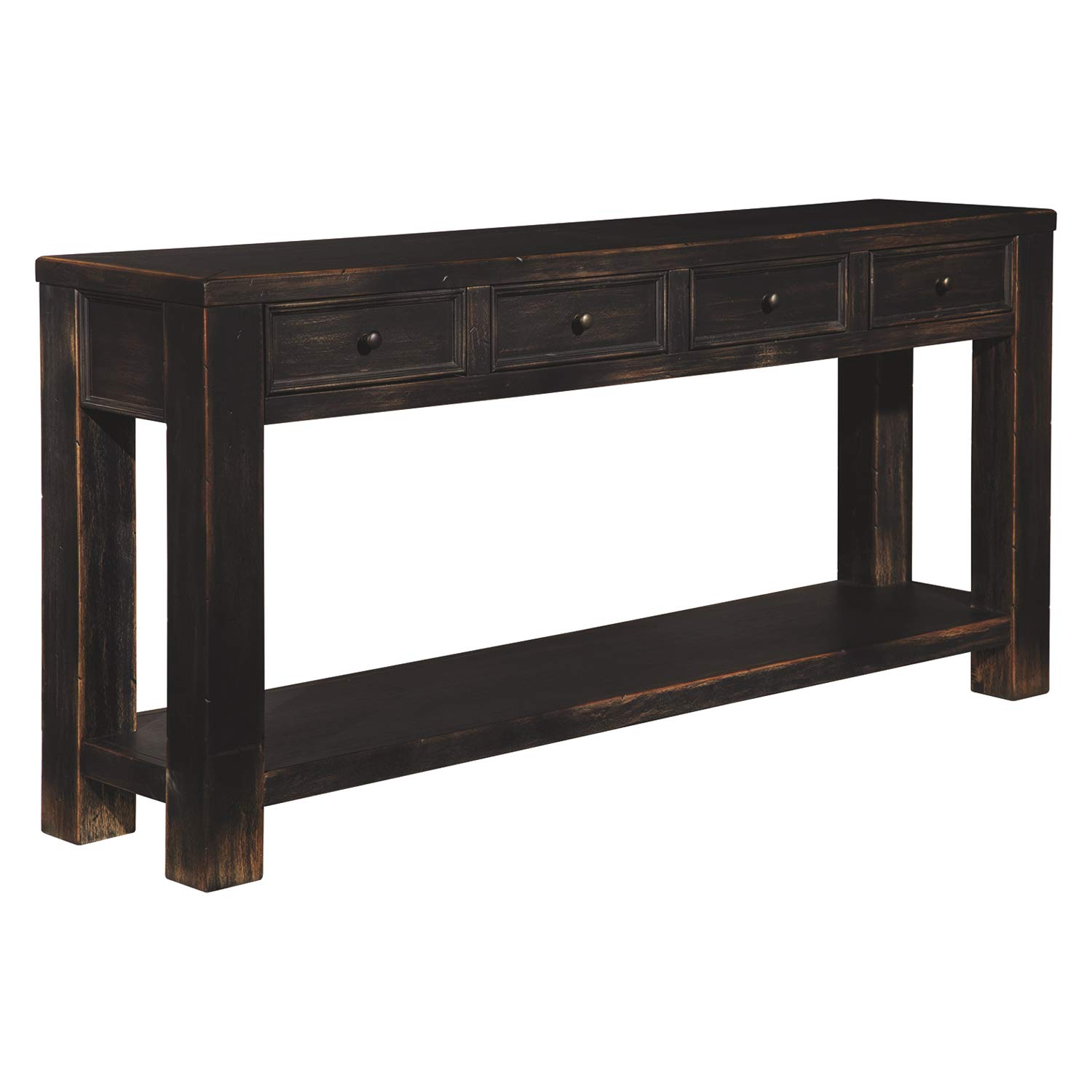 Benjara Black Wooden Sofa Table with 4 Drawers & Shelf - Stylish End Table for Living Room, Bedroom, or Office Use