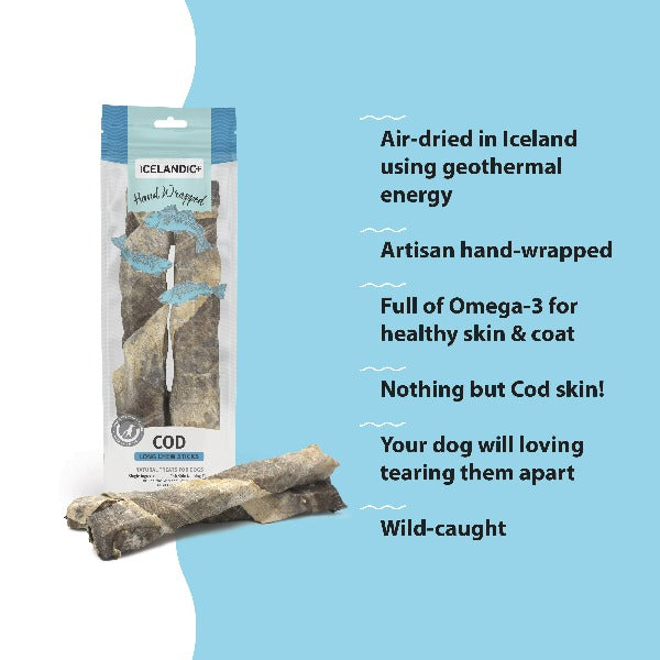 Premium Icelandic Hand-Wrapped Cod Skin Dog Treats - All-Natural, High-Protein Chews for Dental Health - Perfect for Training, Rewards & Long-Lasting Chewing Fun