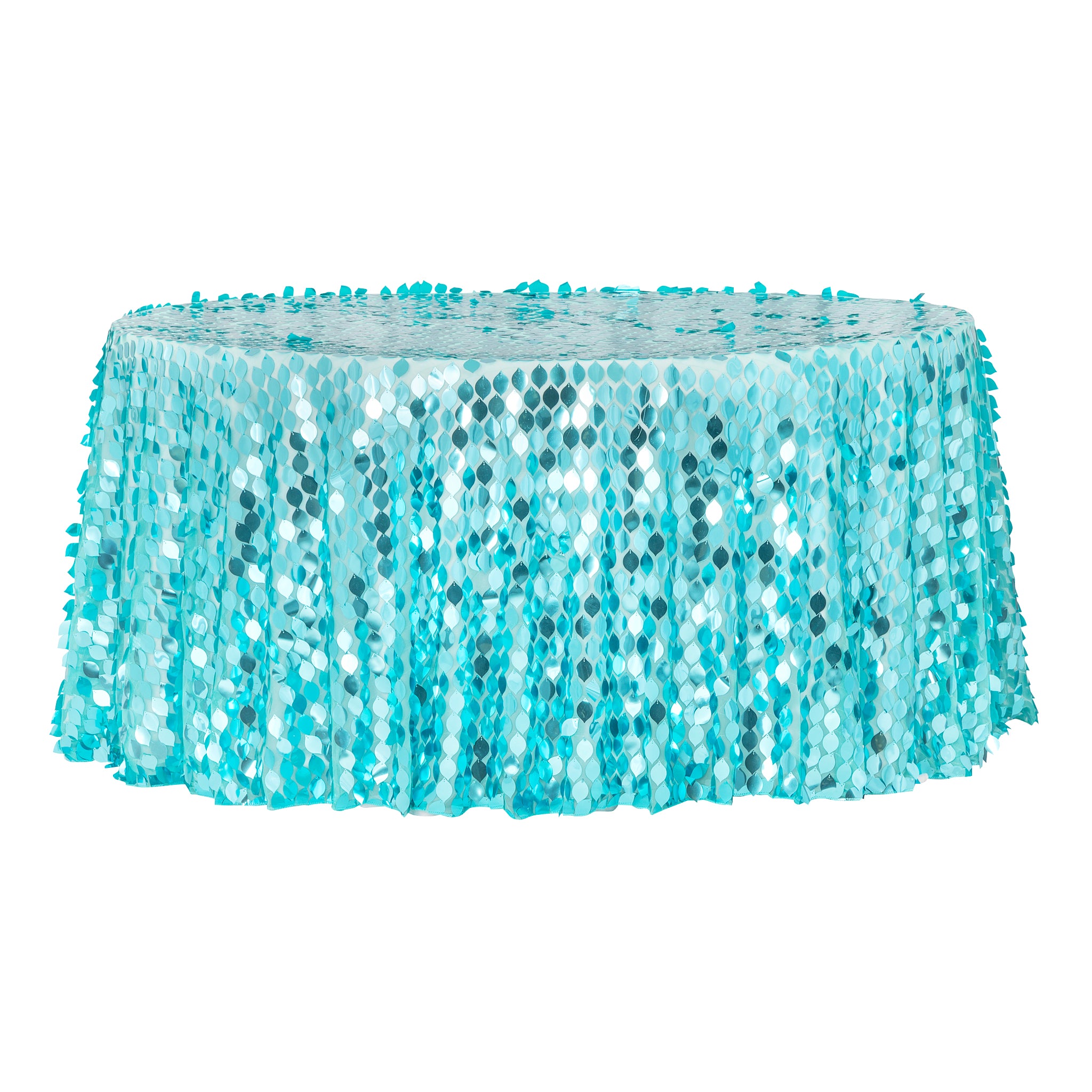 Turquoise Leaf Payette Sequin Round 120-Inch Tablecloth - Elegant Party Decor for Weddings, Banquets & Special Events