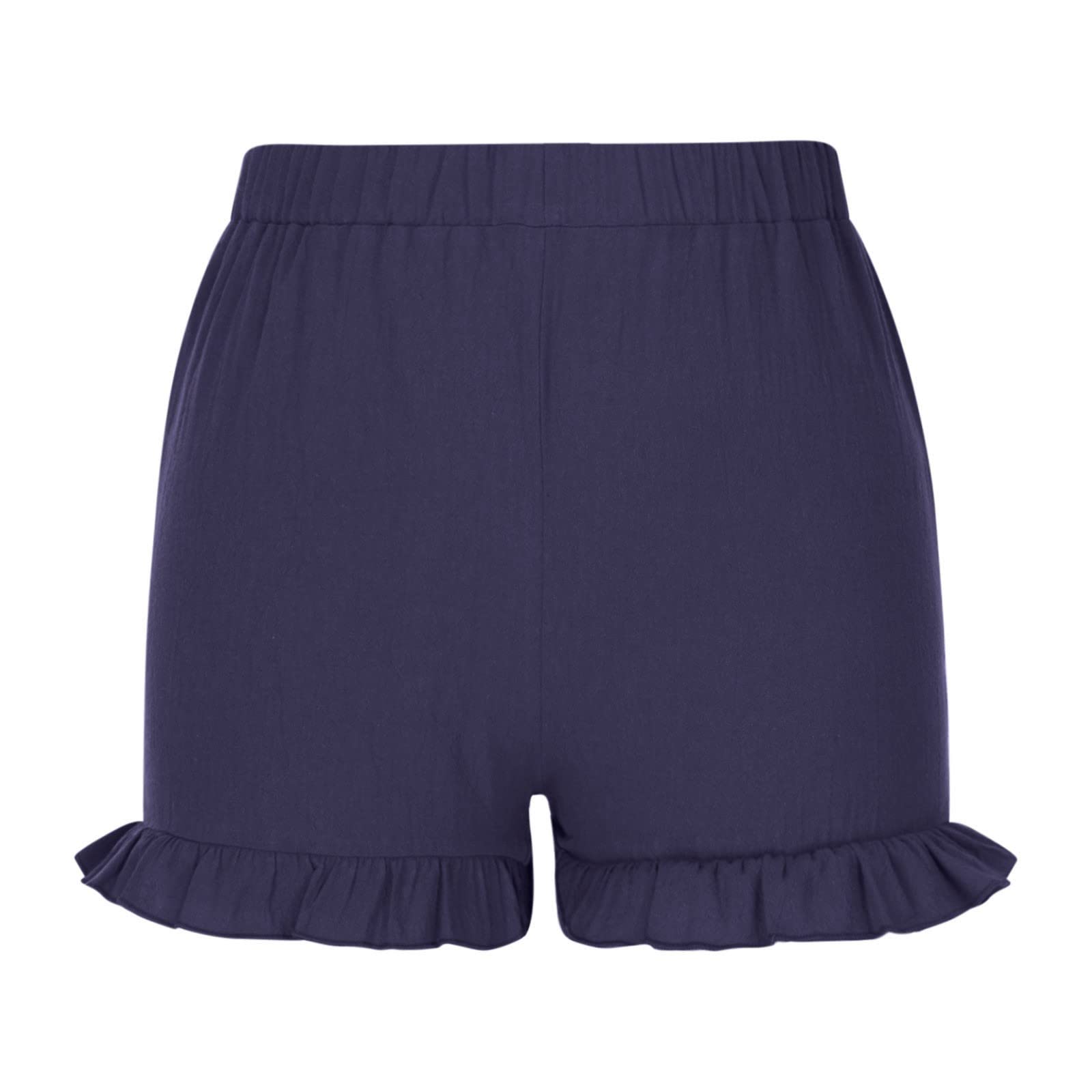 Women's Linen Shorts - Scallop Hem, High Waist for Summer & Beach
