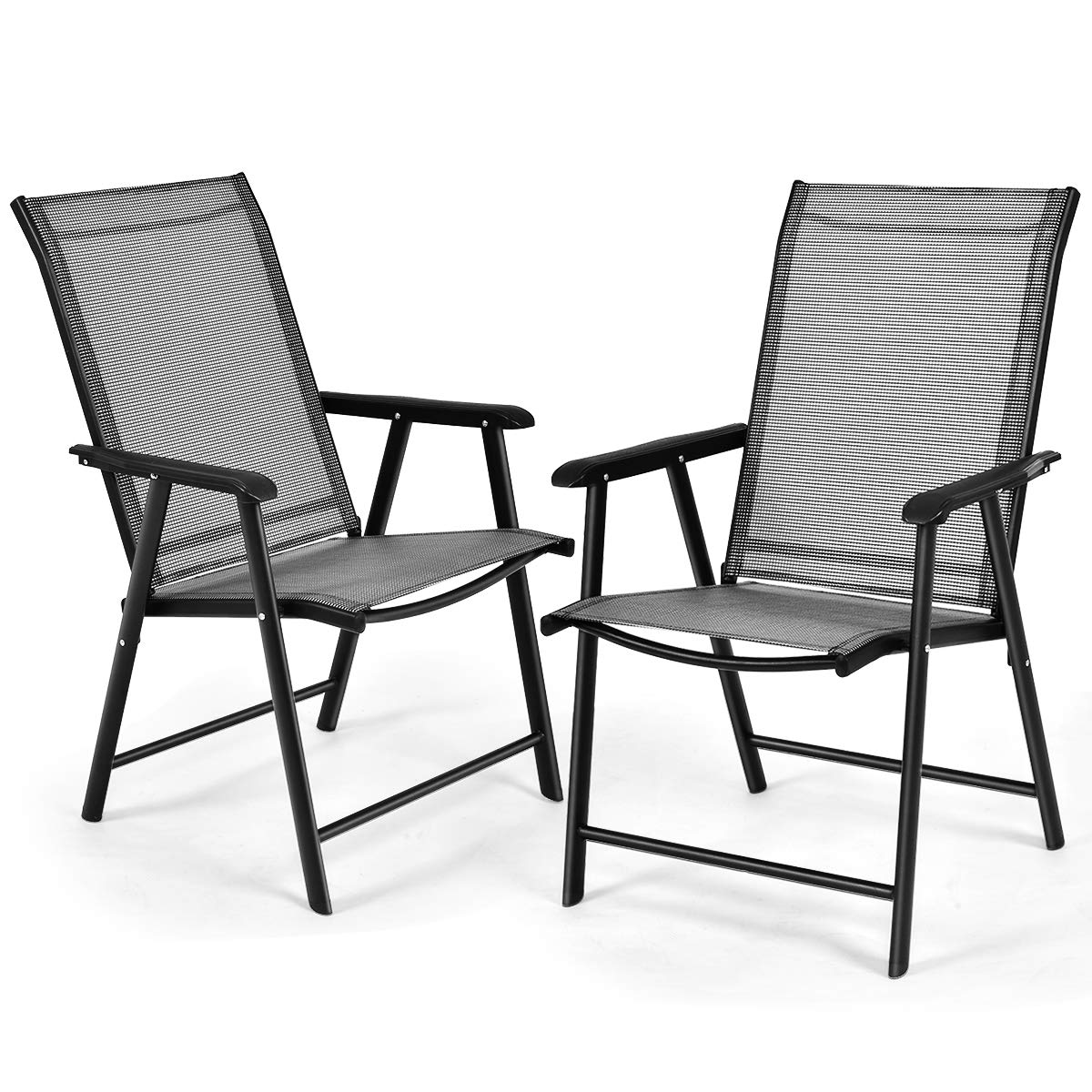 AFSTAR Outdoor Folding Chairs Set of 2 - Patio Sling Chairs with Armrests for Backyard, Garden, Pool & Porch - Lightweight Foldable Lawn Chairs (Gray) - Perfect for Camping, Picnics & Beach Trips