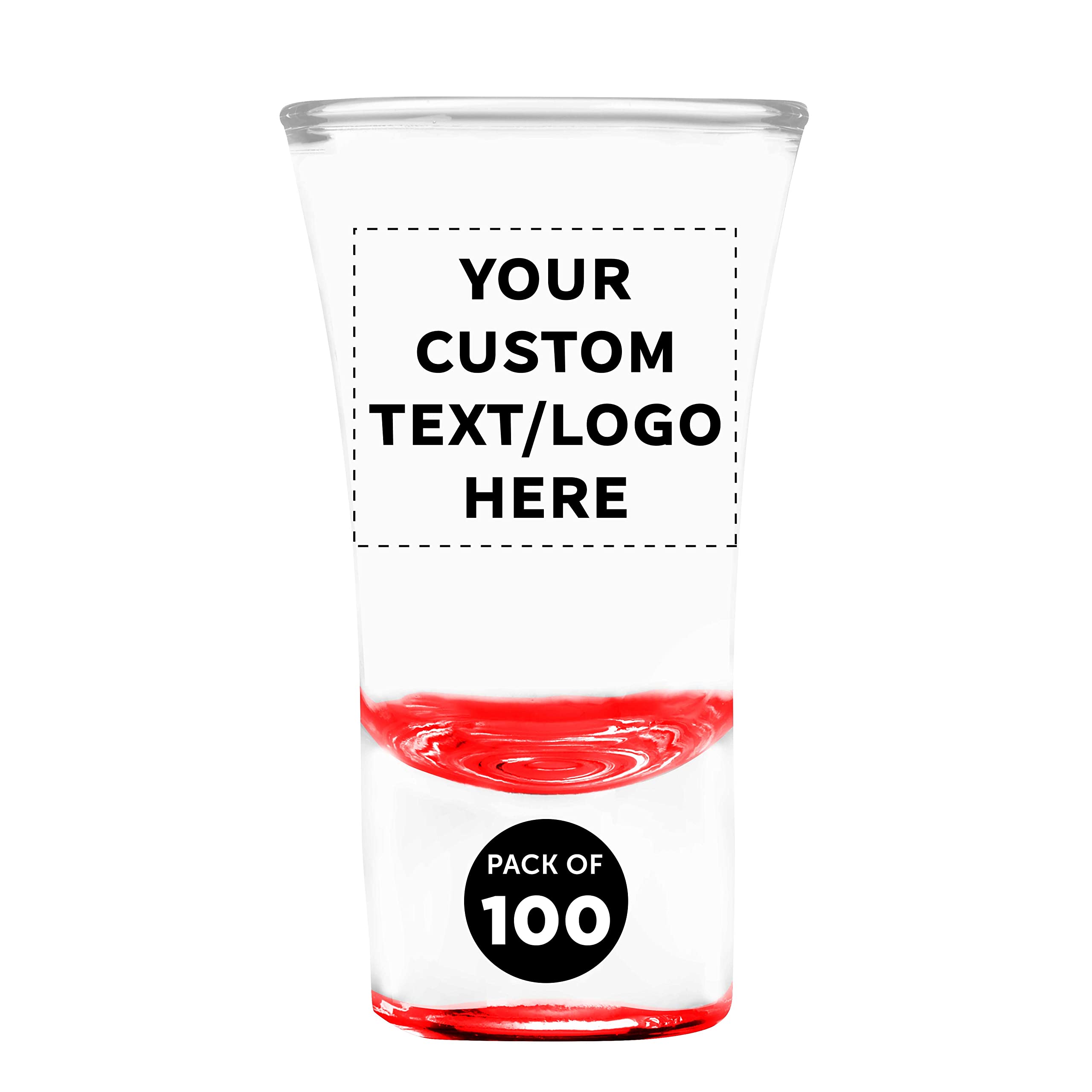 Custom 2 oz. Lord Shooter Etched Shot Glasses - 100 Pack with Personalized Text & Logo - Perfect for 21st Birthday Parties, Barware, and Lounge Glassware - Red