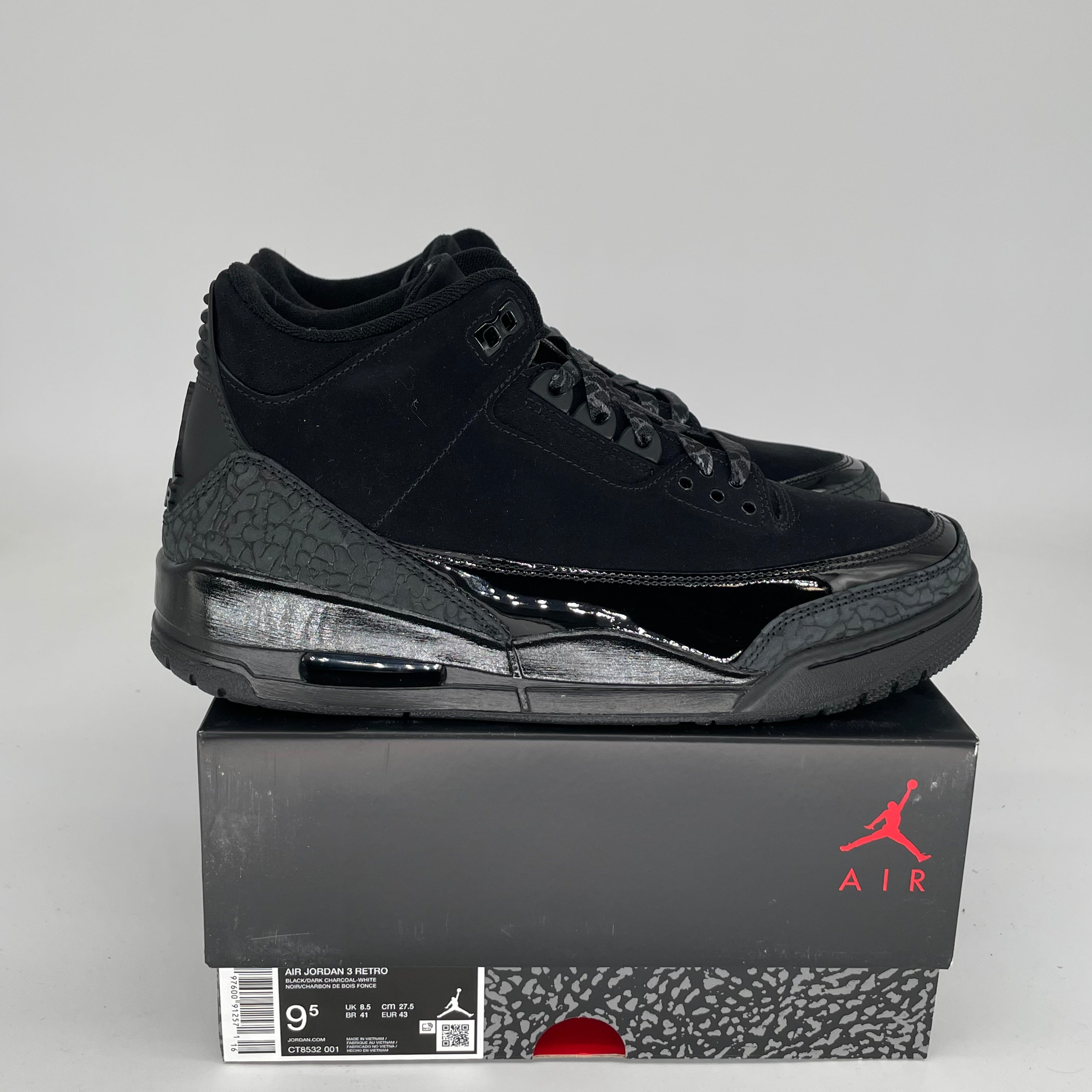 AIR JORDAN 3 BLACK CAT Men's Basketball Shoes Size 9.5 - Style CT8532 001 | Retro Sneakers for Streetwear & Basketball Games