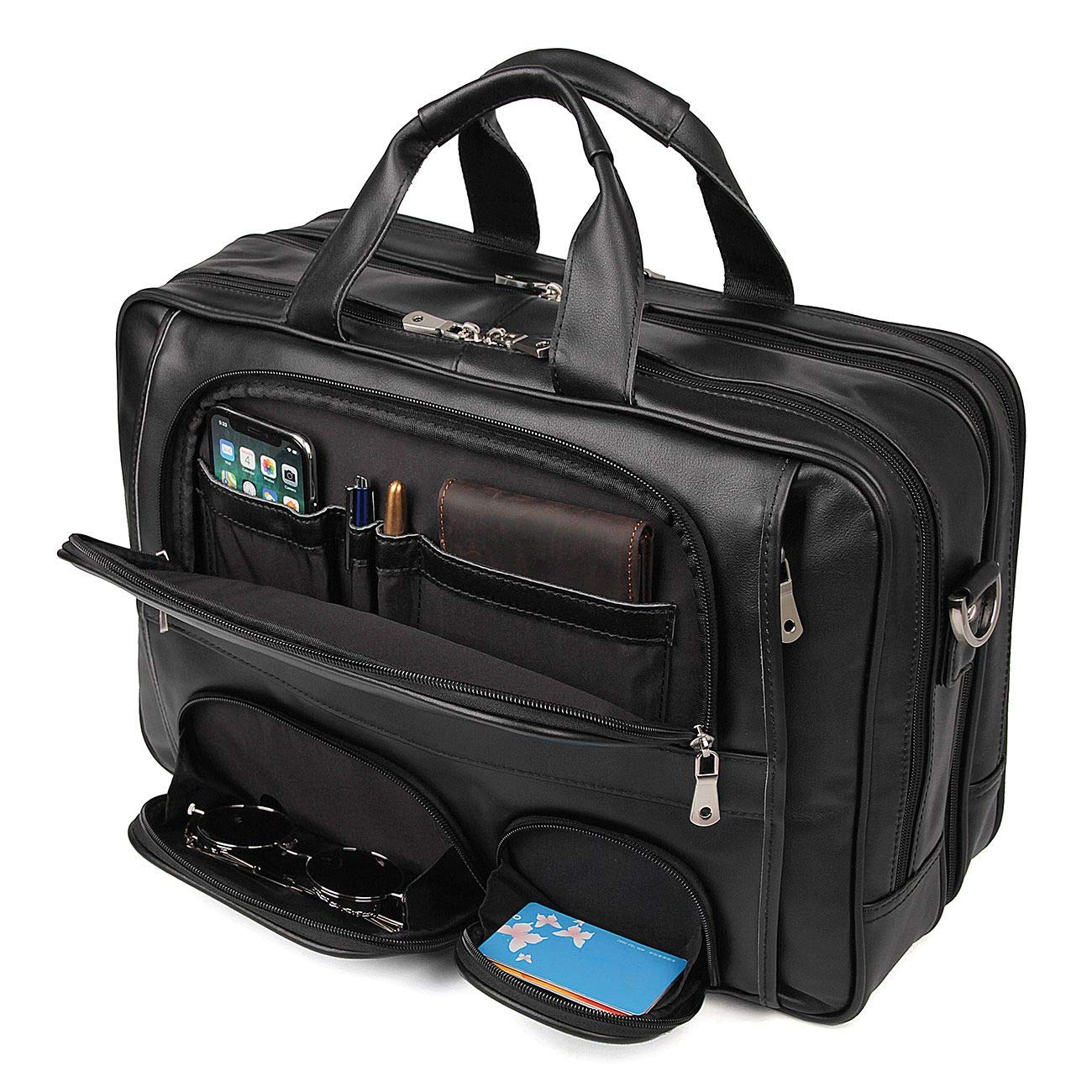 Premium Nappa Leather Briefcase for Men - Large Business Travel Laptop Messenger Bag with YKK Zippers - Fits 17