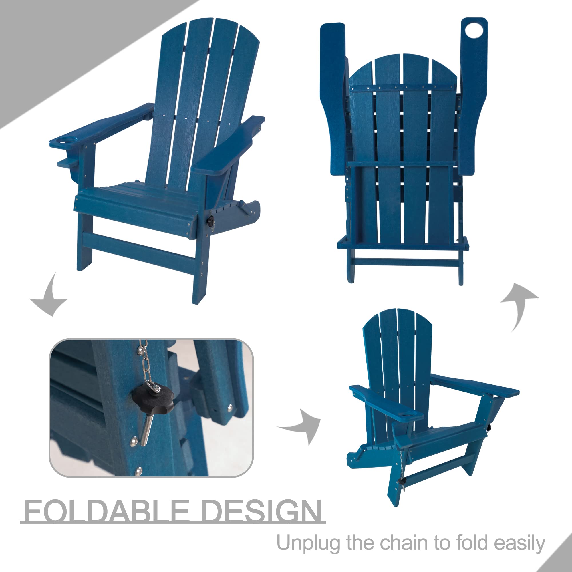 Kozyard Folding Adirondack Chair - Weather-Resistant HDPE Plastic Outdoor Patio Furniture for Deck, Garden, Backyard, Lawn & Fire Pit - Navy Blue - Perfect for Relaxing, Entertaining & Outdoor Gatherings