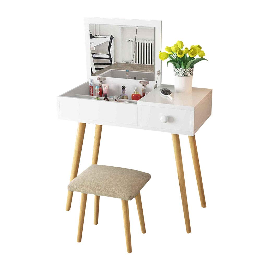 IAOHUO White 80cm Multi-Functional Dressing Table with Hidden Mirror Storage & Makeup Stool | Vanity Desk Set for Bedroom, Makeup Organizer with Linen Seat | Perfect for Small Spaces, Home Decor & Cosmetics Storage