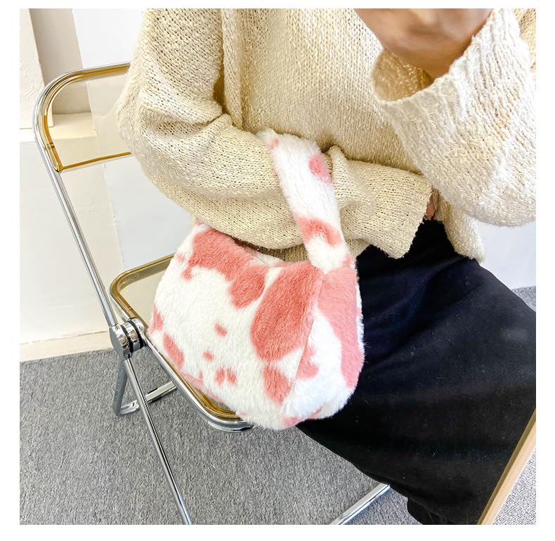 Women's Fluffy Faux Fur Cow Print Shoulder Bag - Fashionable Clutch Purse & Underarm Handbag with Zipper - Perfect for Parties, Date Nights & Casual Outings