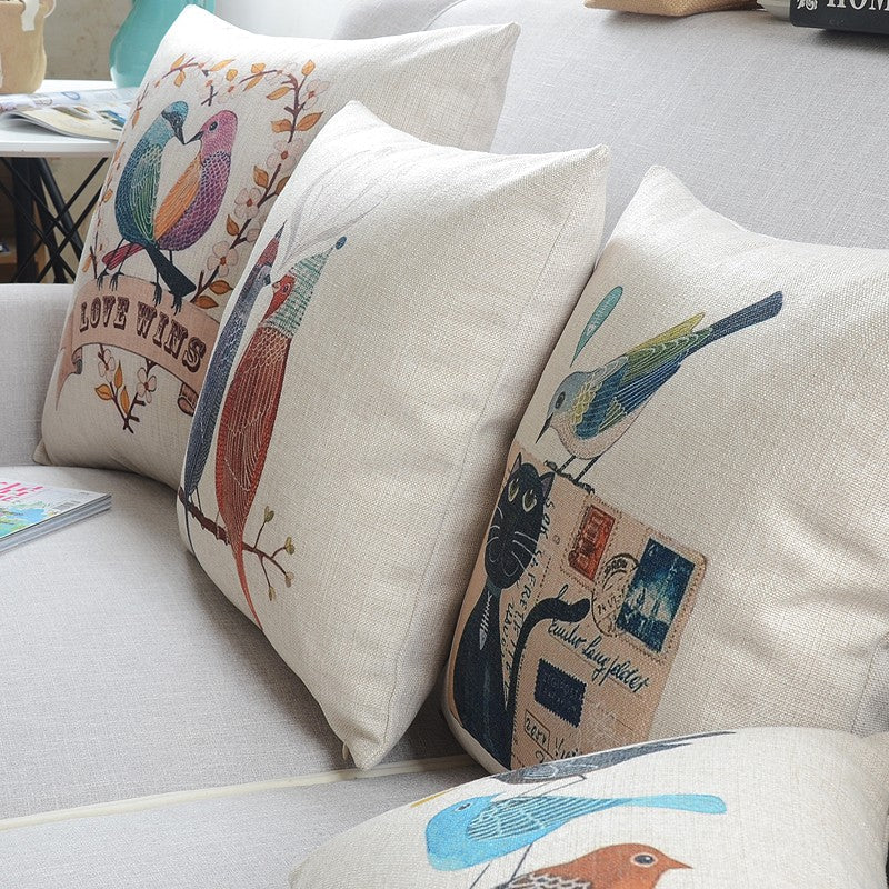 Love Birds Embroidered Throw Pillow Covers - Decorative Sofa Pillows for Kids' Room & Living Room Couch - Singing Birds Design Home Decor for Nursery, Bedroom, and Cozy Living Spaces
