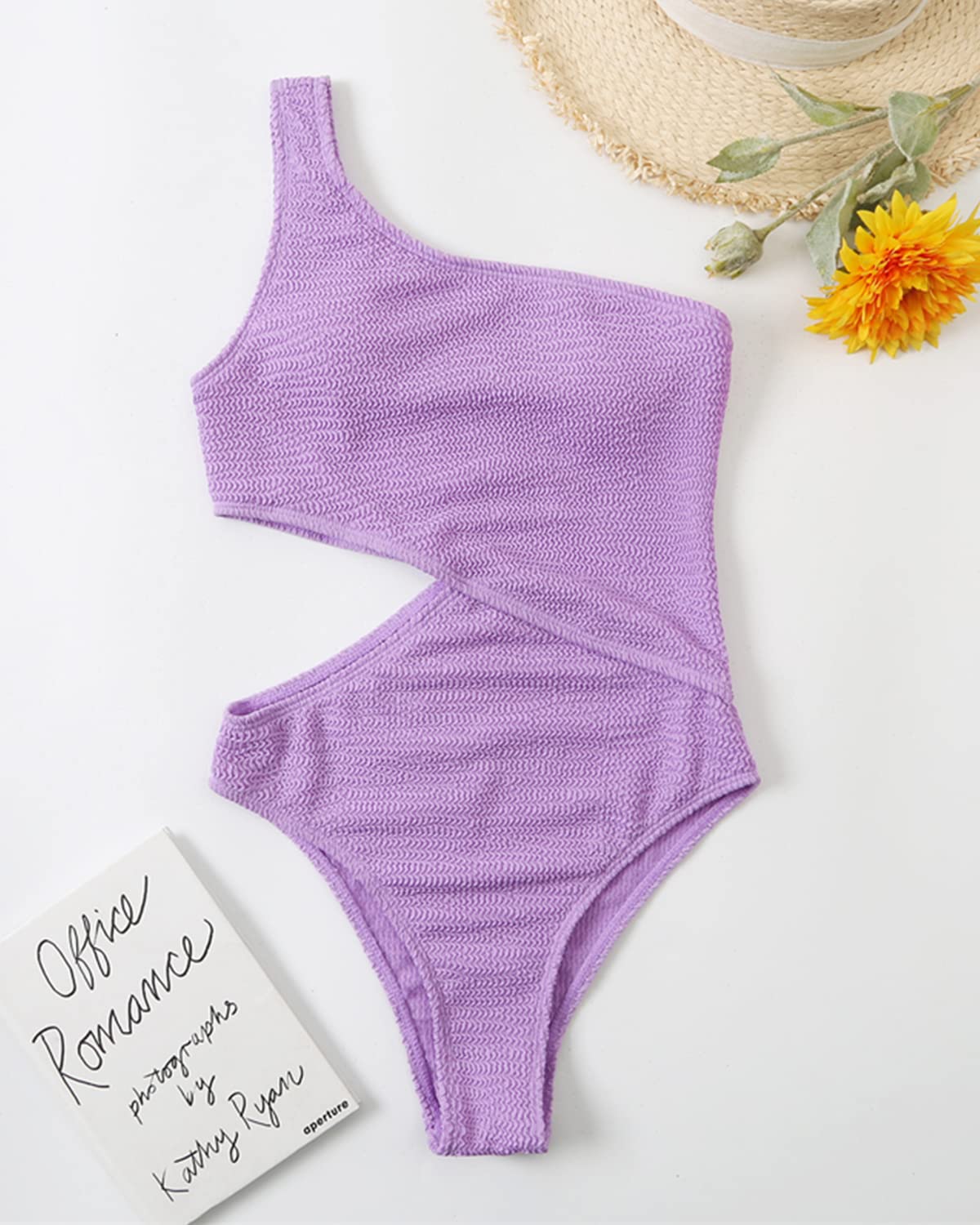 Limeeke Women's One Shoulder Cutout Monokini Swimsuit - Sexy Ribbed One Piece Bathing Suit for Beach, Pool Party & Summer Vacation