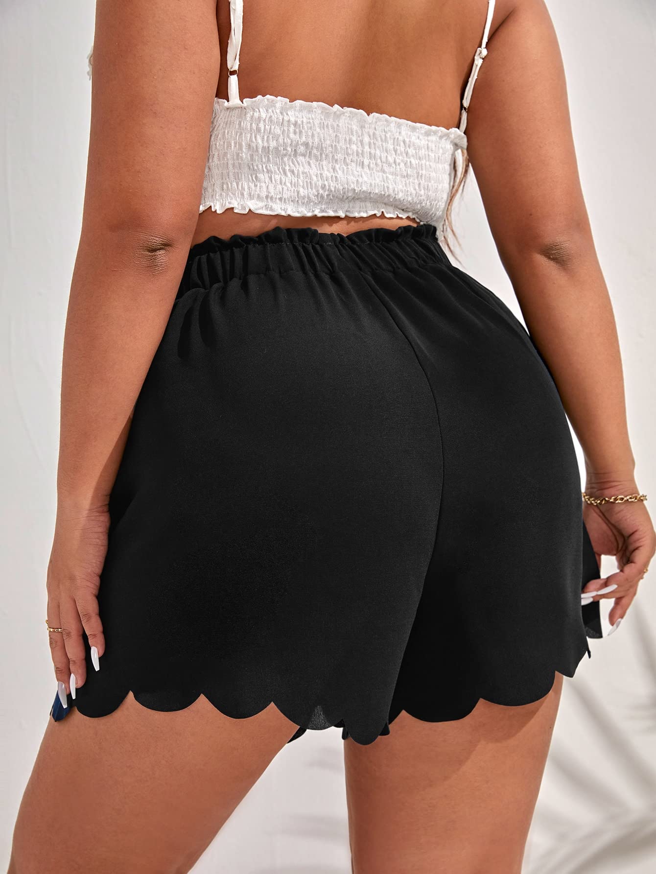 MakeMeChic Women's Plus Size Elastic Waist Scallop Trim Flowy Wide Leg Shorts | Comfortable Summer Casual Shorts for Beach, Vacation & Everyday Wear
