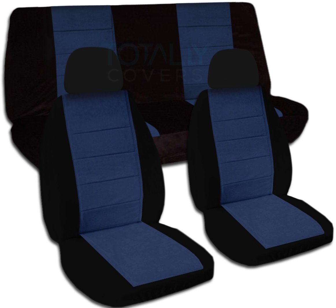 Universal Fit Two-Tone Car Seat Covers - Black & Navy Blue Full Set with Headrests (Front & Rear) | Compatible with Airbag, Seat Belt, Armrest & Split Bench | Perfect for SUVs, Trucks & Sedans | Durable Protection for Daily Commute & Road Trips