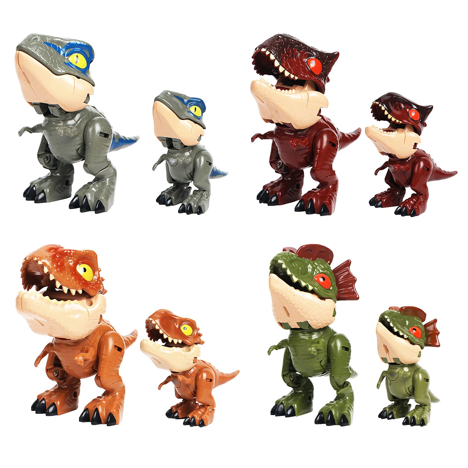 QLT 4PCS Dinosaur Transformers Robot Toys for Kids Ages 3-5 - T-Rex, Velociraptor, Spinosaurus & Dilophosaurus Action Figures with Head & Torso Transforming | STEM Learning Toys, Birthday Gifts, Pretend Play for Boys & Girls