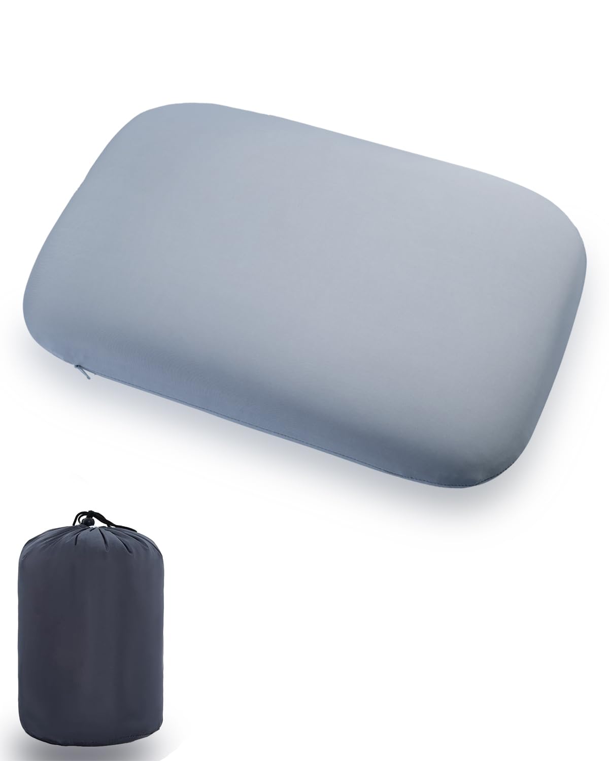 Memory Foam Travel Pillow - Lightweight & Portable Camping Pillow with Removable Cover & Storage Bag - Soft Neck Support for Airplane, Car, Office & Home Use (Grey)